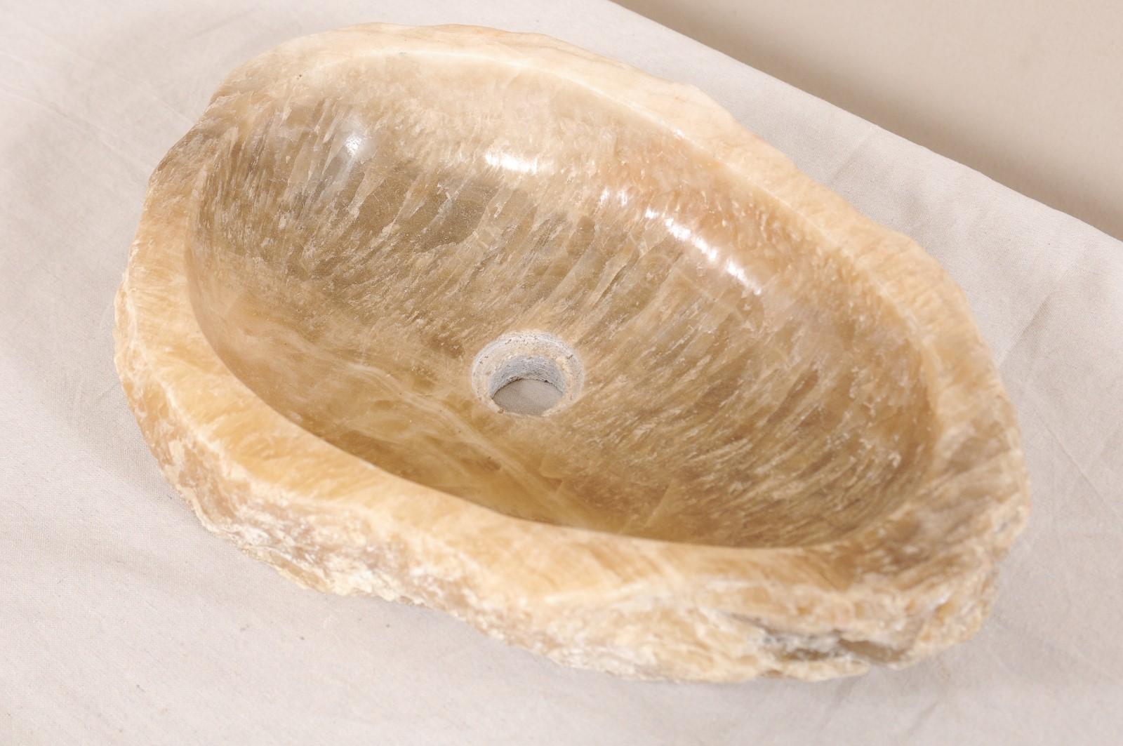 Contemporary Carved and Polished Onyx Sink Basin in Cream Color For Sale