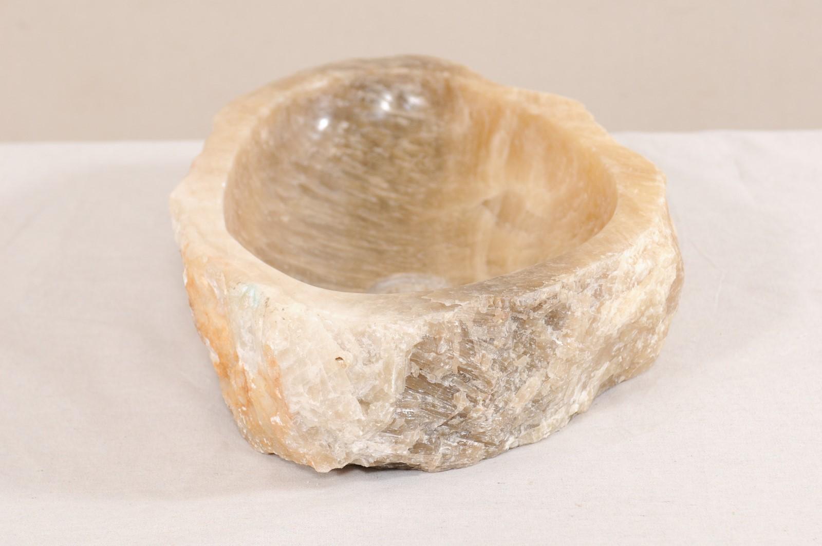 Carved and Polished Onyx Sink Basin in Cream Color For Sale 2