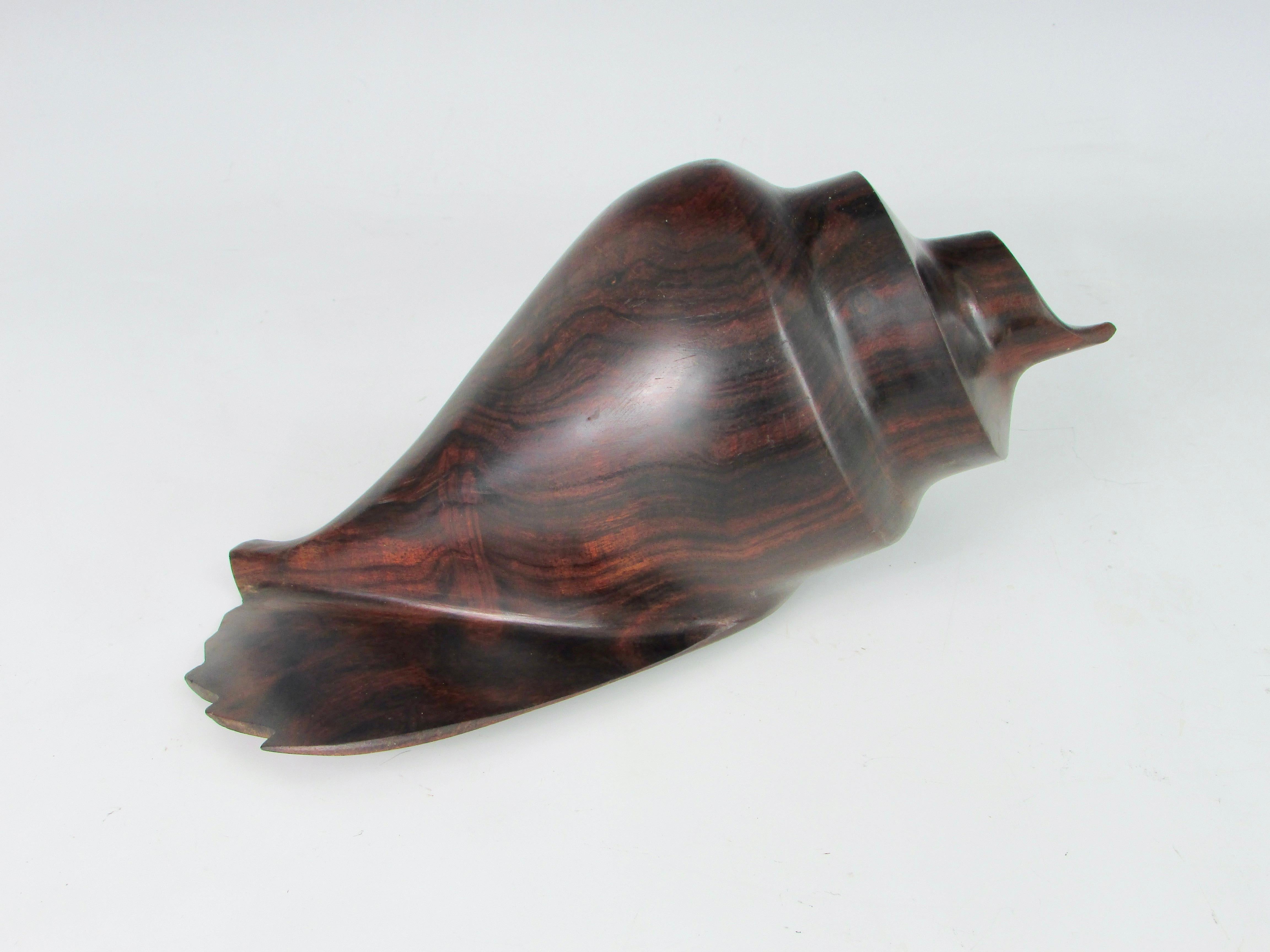 Hand-Carved Carved and Polished Rosewood Conch Shell For Sale