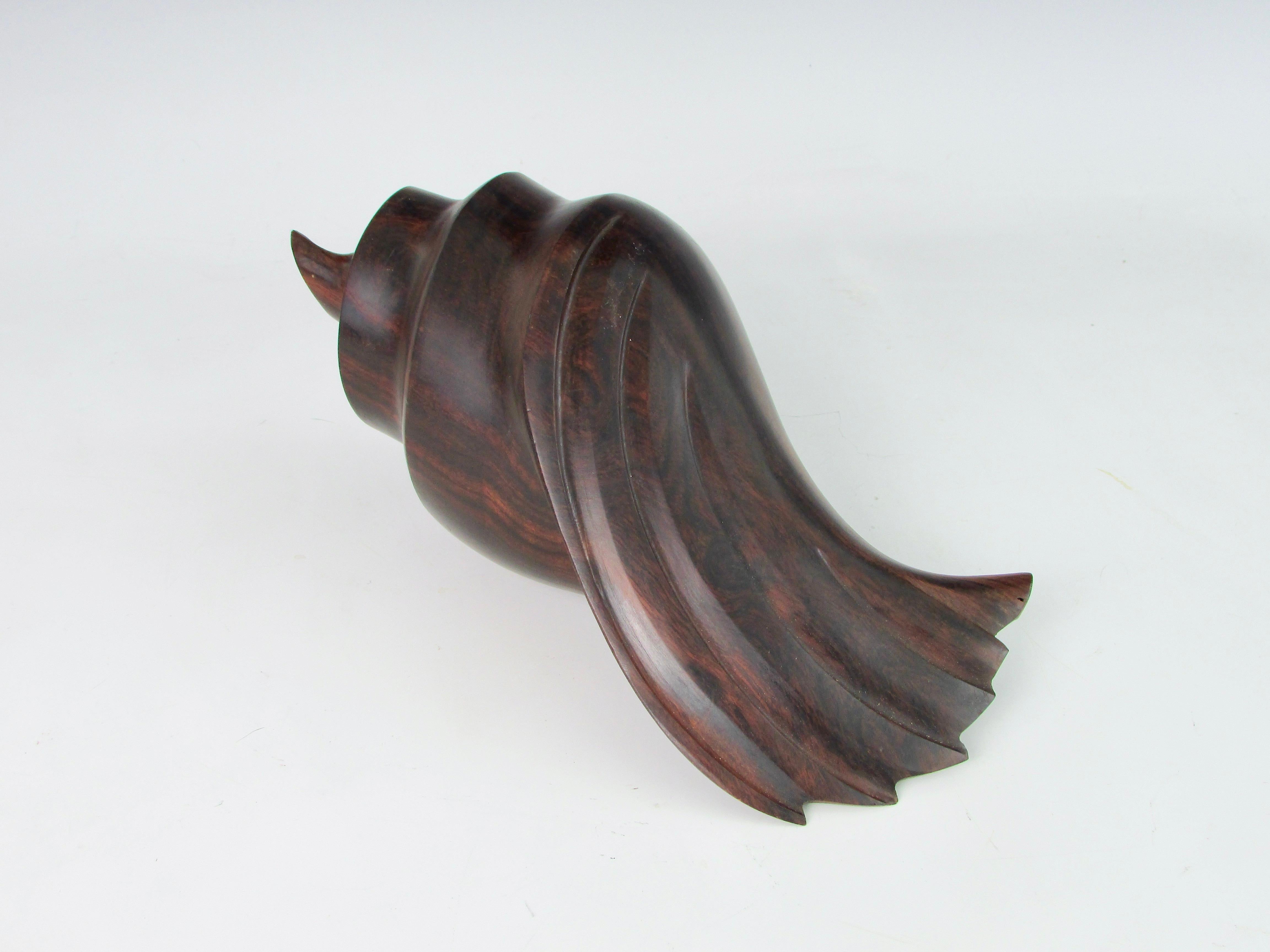 Carved and Polished Rosewood Conch Shell For Sale 1