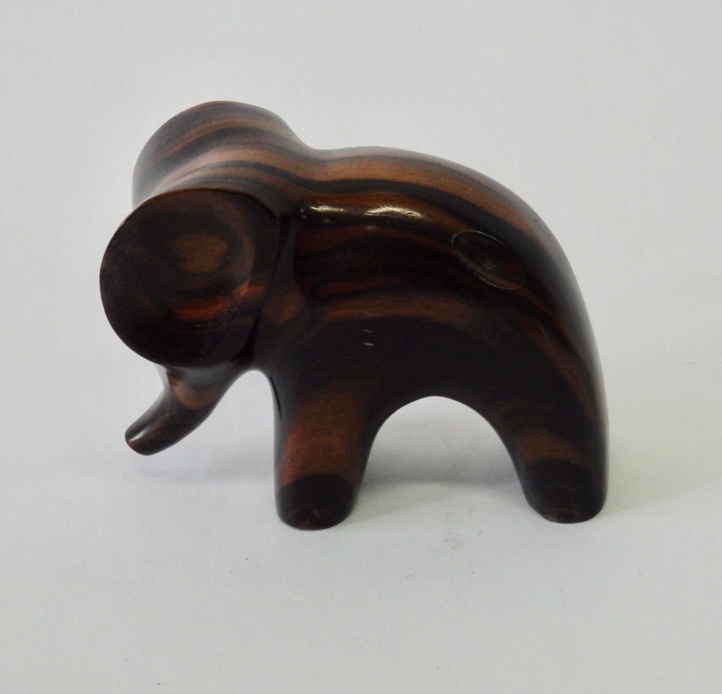 Carved and Polished Stylized Rosewood Elephant Sculpture In Good Condition For Sale In Ferndale, MI