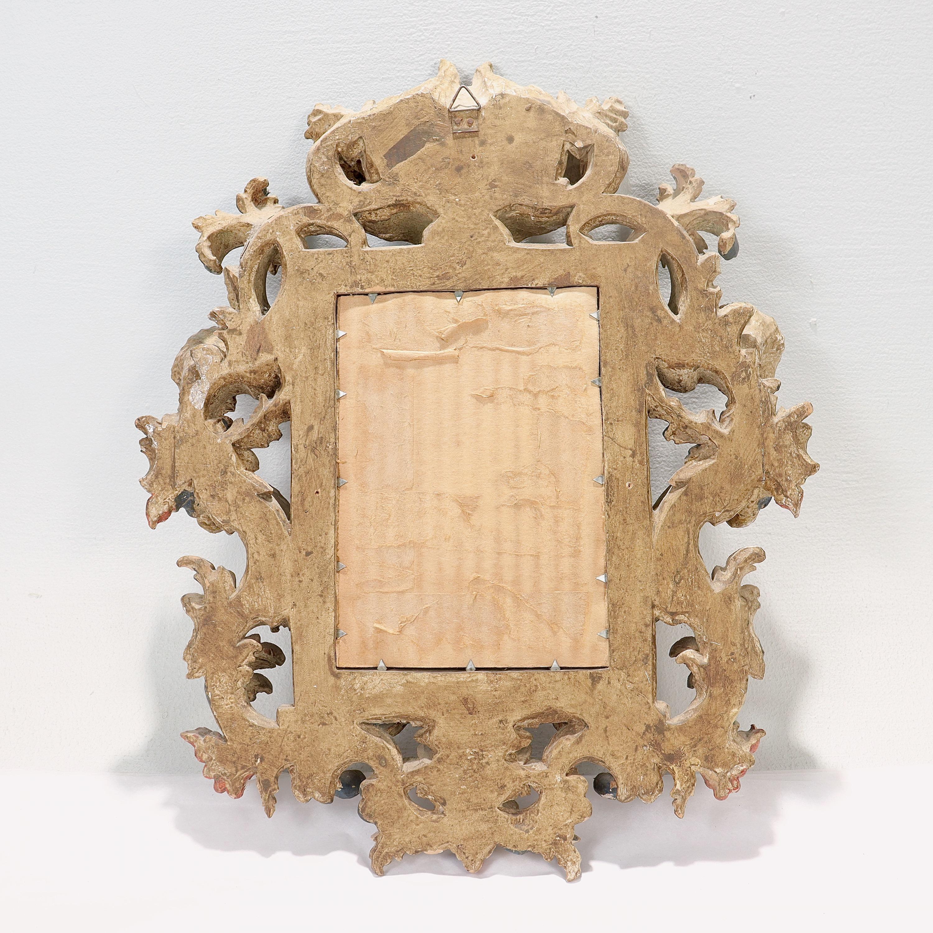 Carved and Polychrome Decorated Italian Rococo Florentine Style Mirror or Frame 6