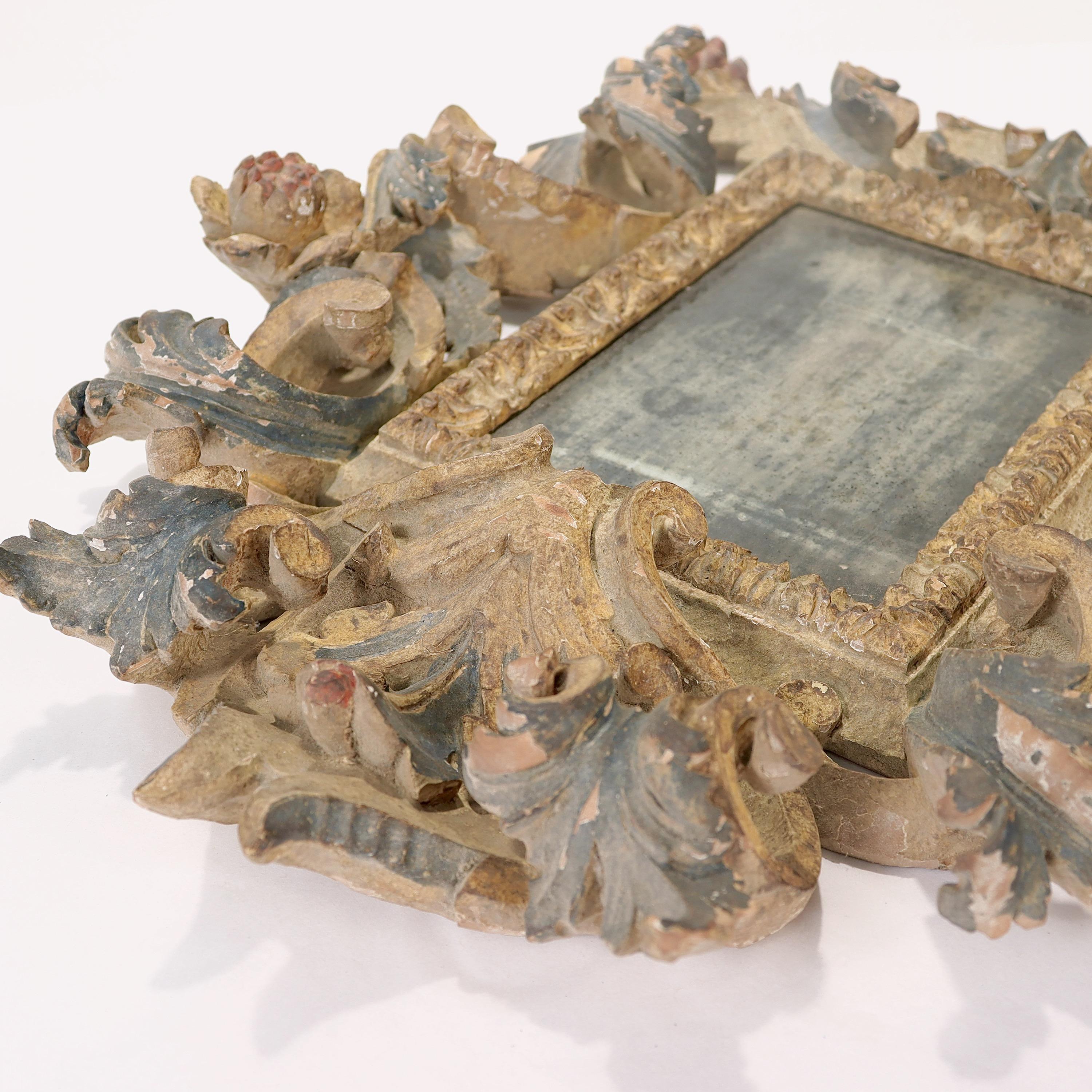 Carved and Polychrome Decorated Italian Rococo Florentine Style Mirror or Frame 7