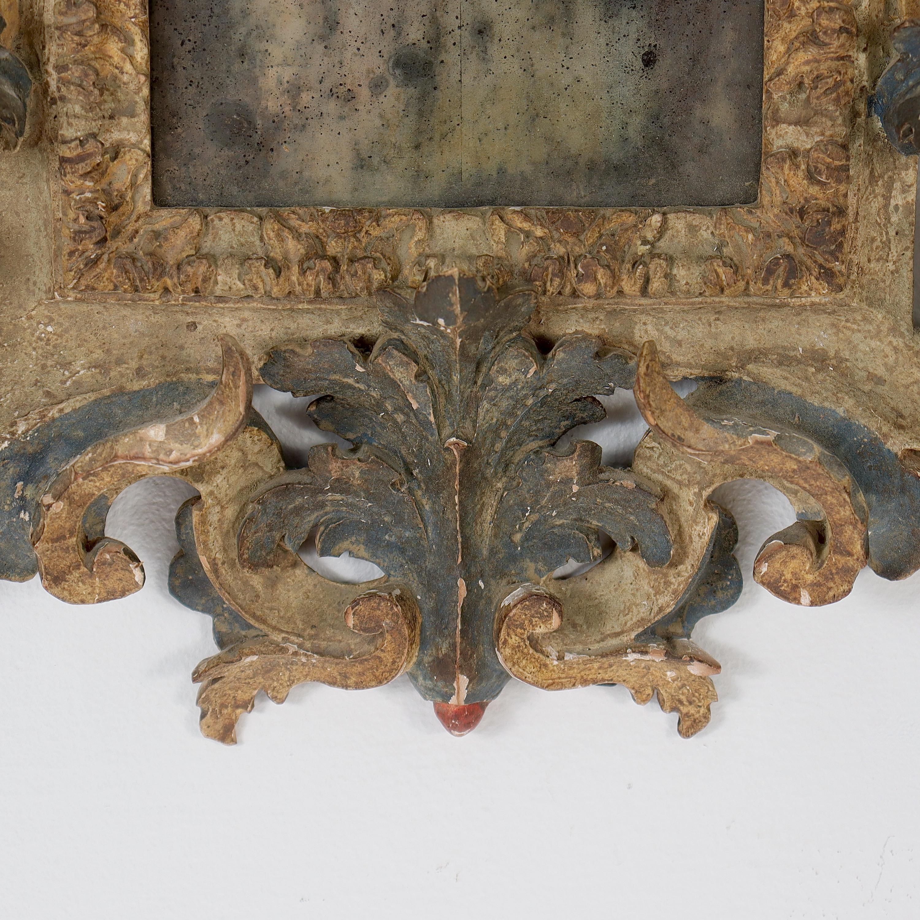 Carved and Polychrome Decorated Italian Rococo Florentine Style Mirror or Frame 11