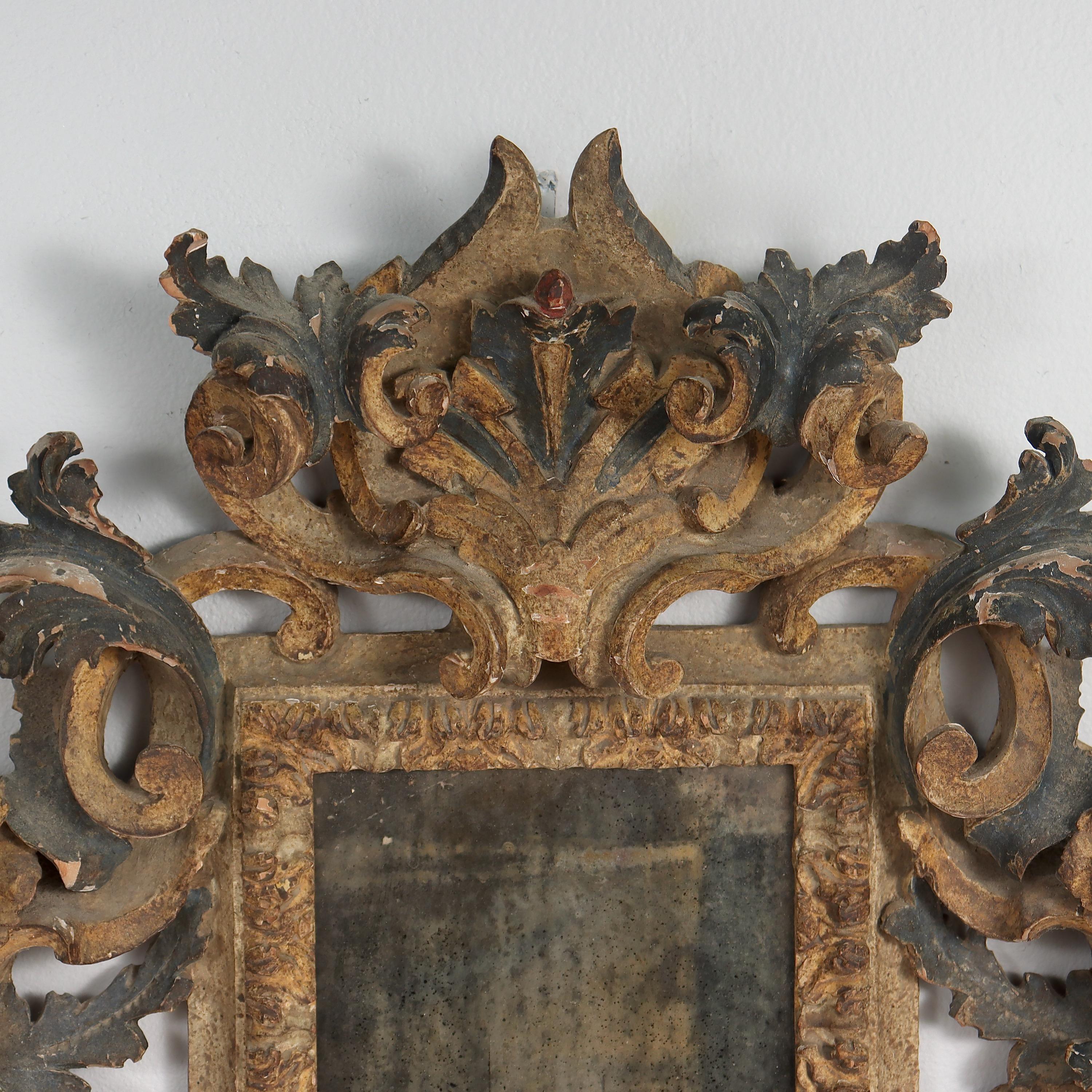 20th Century Carved and Polychrome Decorated Italian Rococo Florentine Style Mirror or Frame