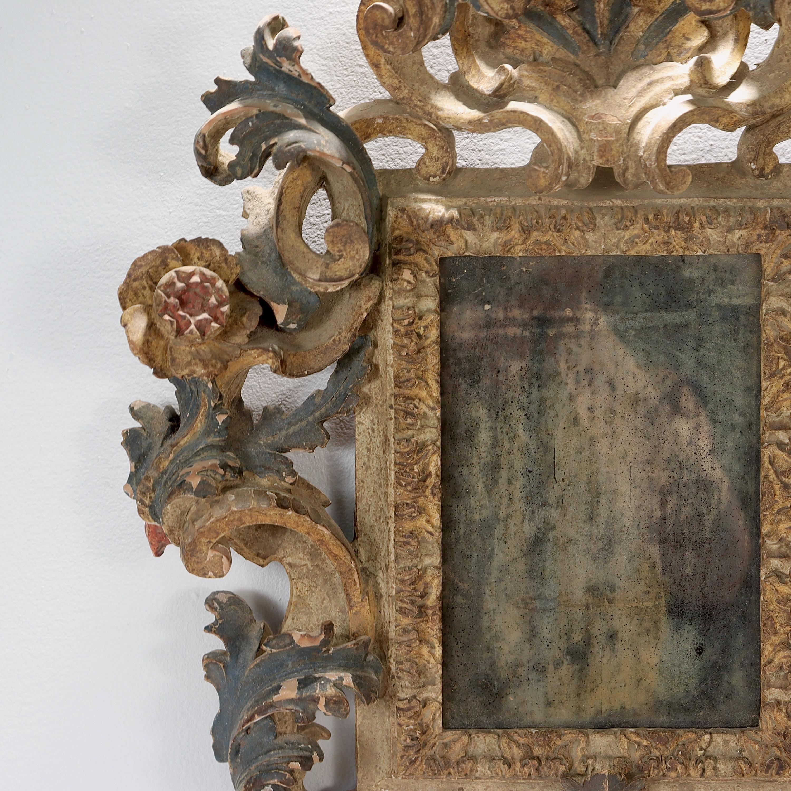Gesso Carved and Polychrome Decorated Italian Rococo Florentine Style Mirror or Frame