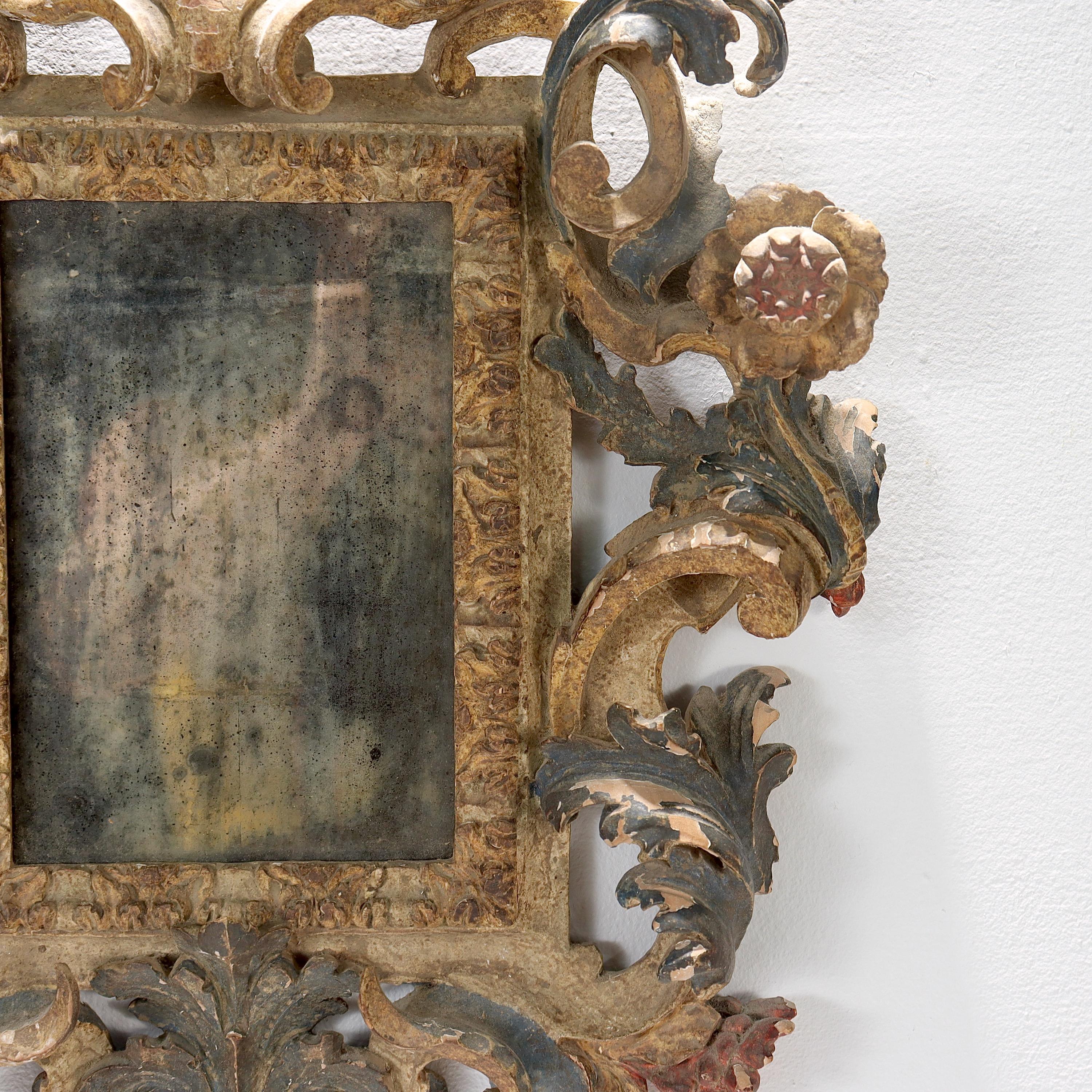Carved and Polychrome Decorated Italian Rococo Florentine Style Mirror or Frame 1