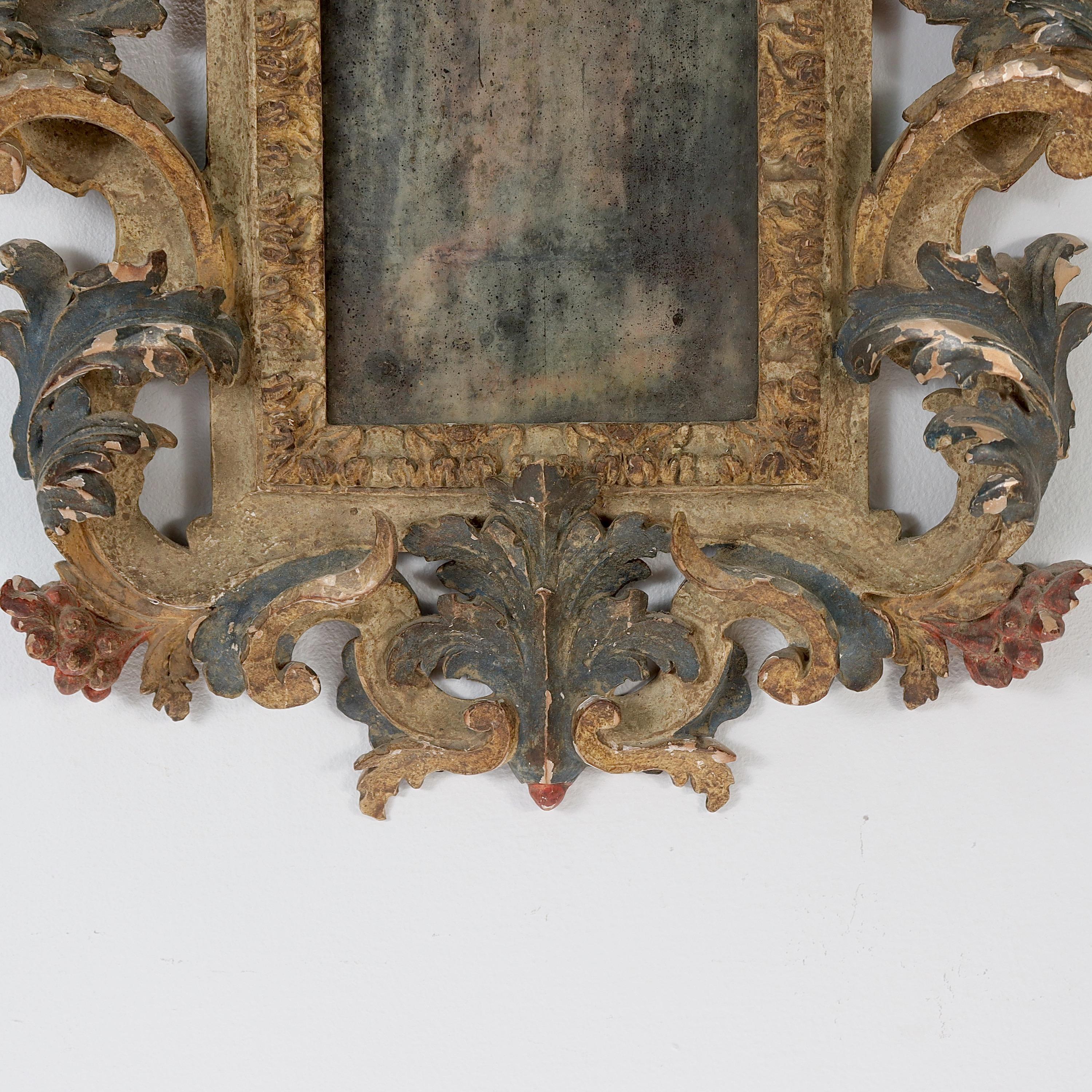 Carved and Polychrome Decorated Italian Rococo Florentine Style Mirror or Frame 2