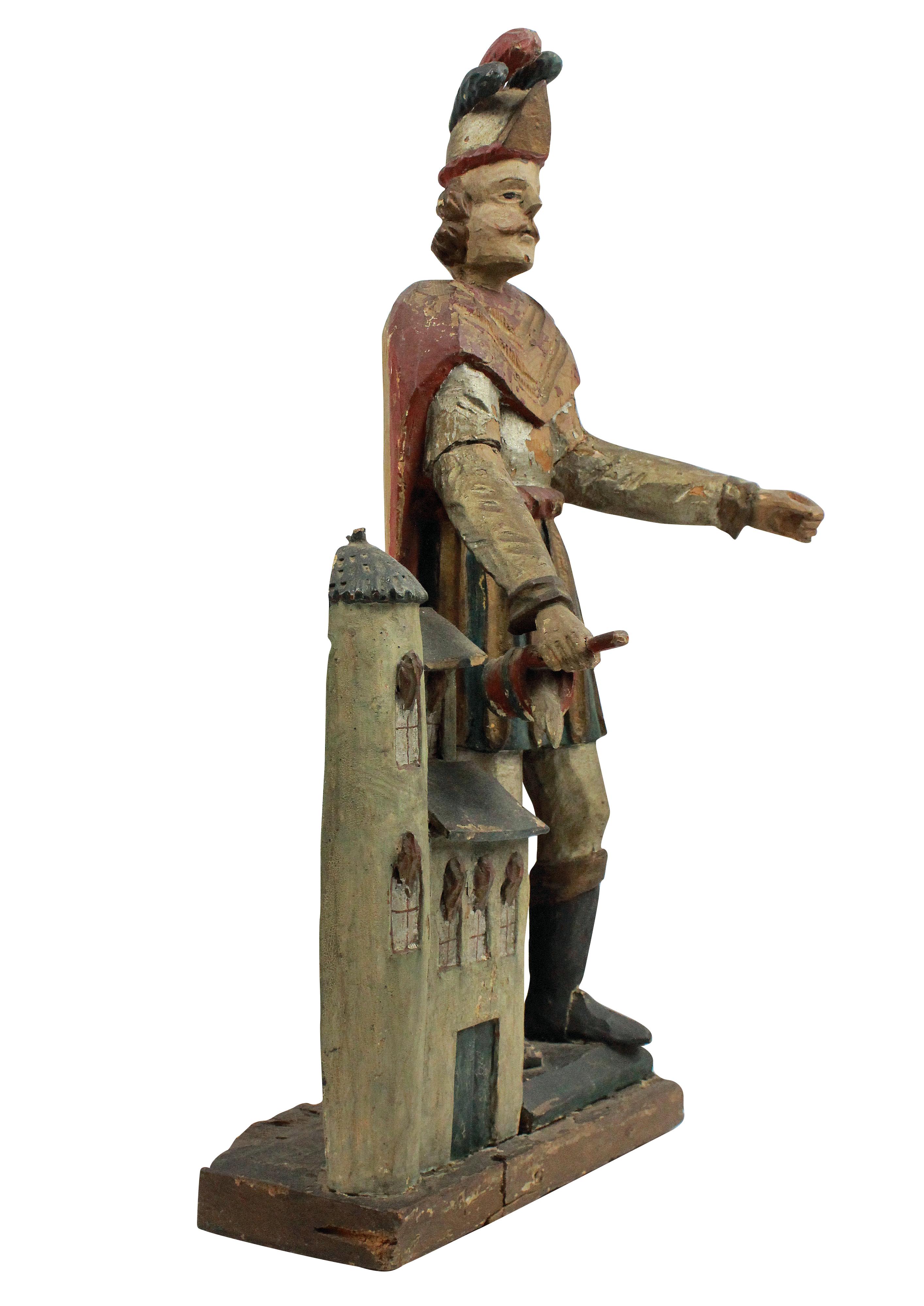Carved and Polychrome Statue of Saint Florian In Distressed Condition In London, GB