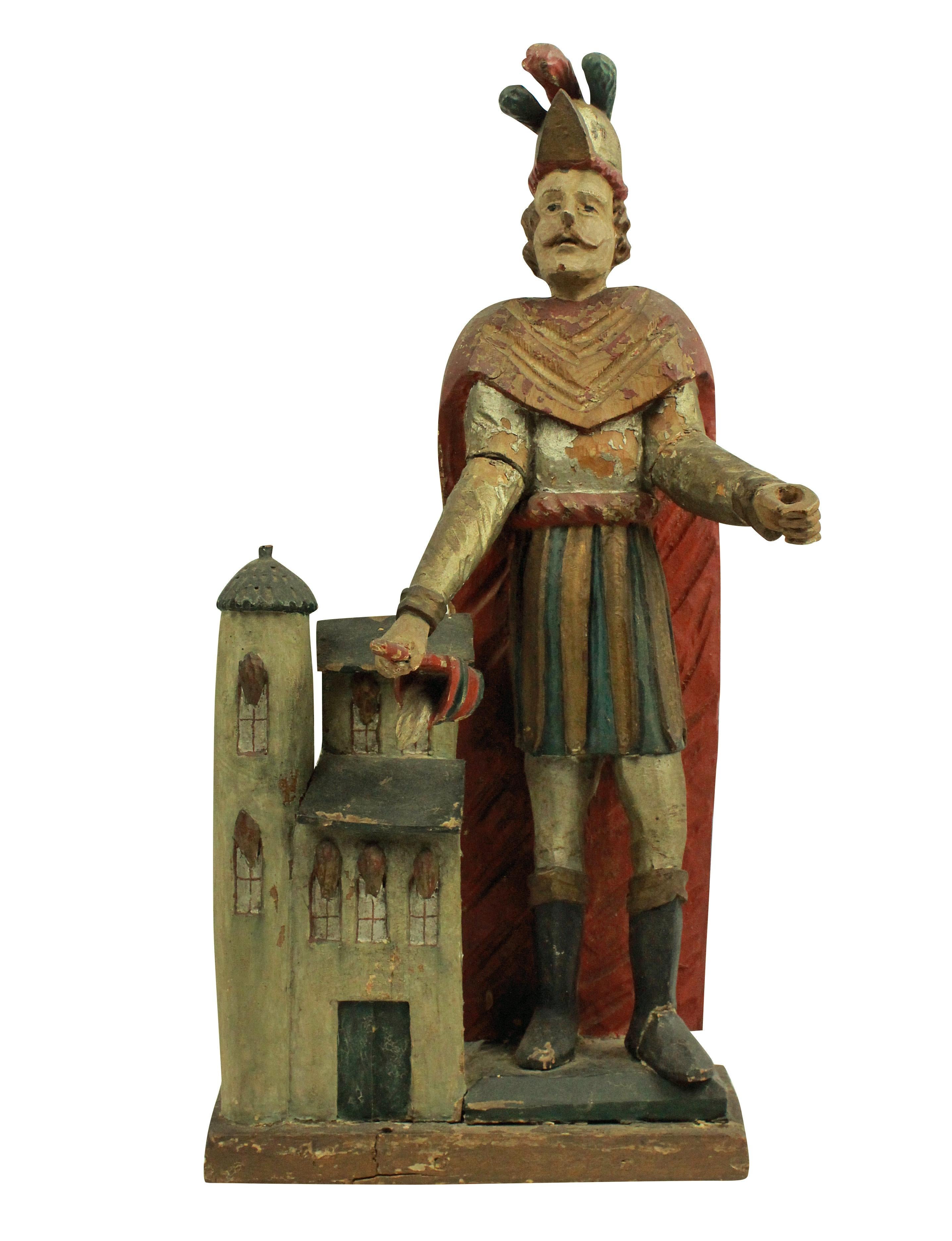 Carved and Polychrome Statue of Saint Florian In Distressed Condition In London, GB