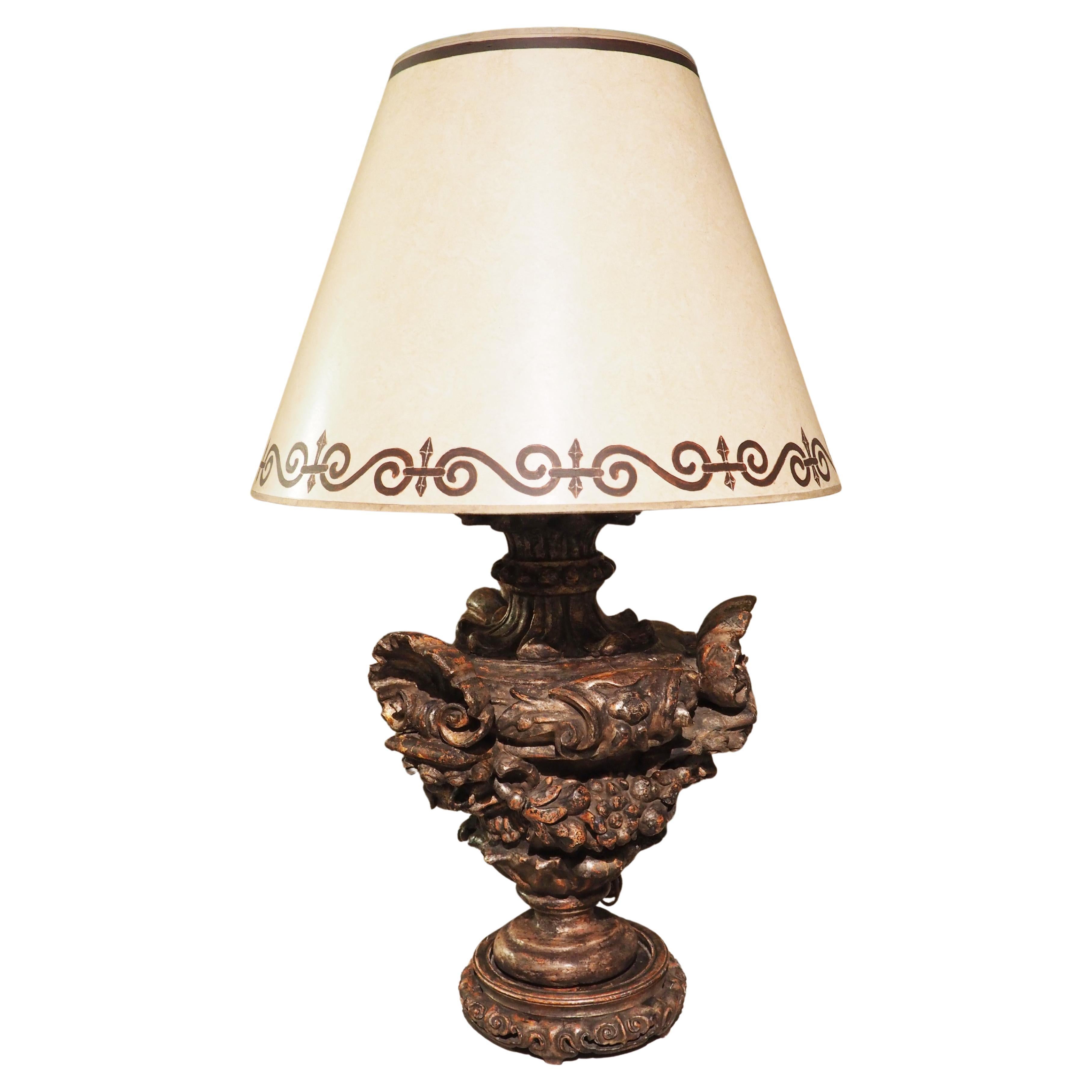 Carved and Polychromed Antique Table Lamp from Italy For Sale