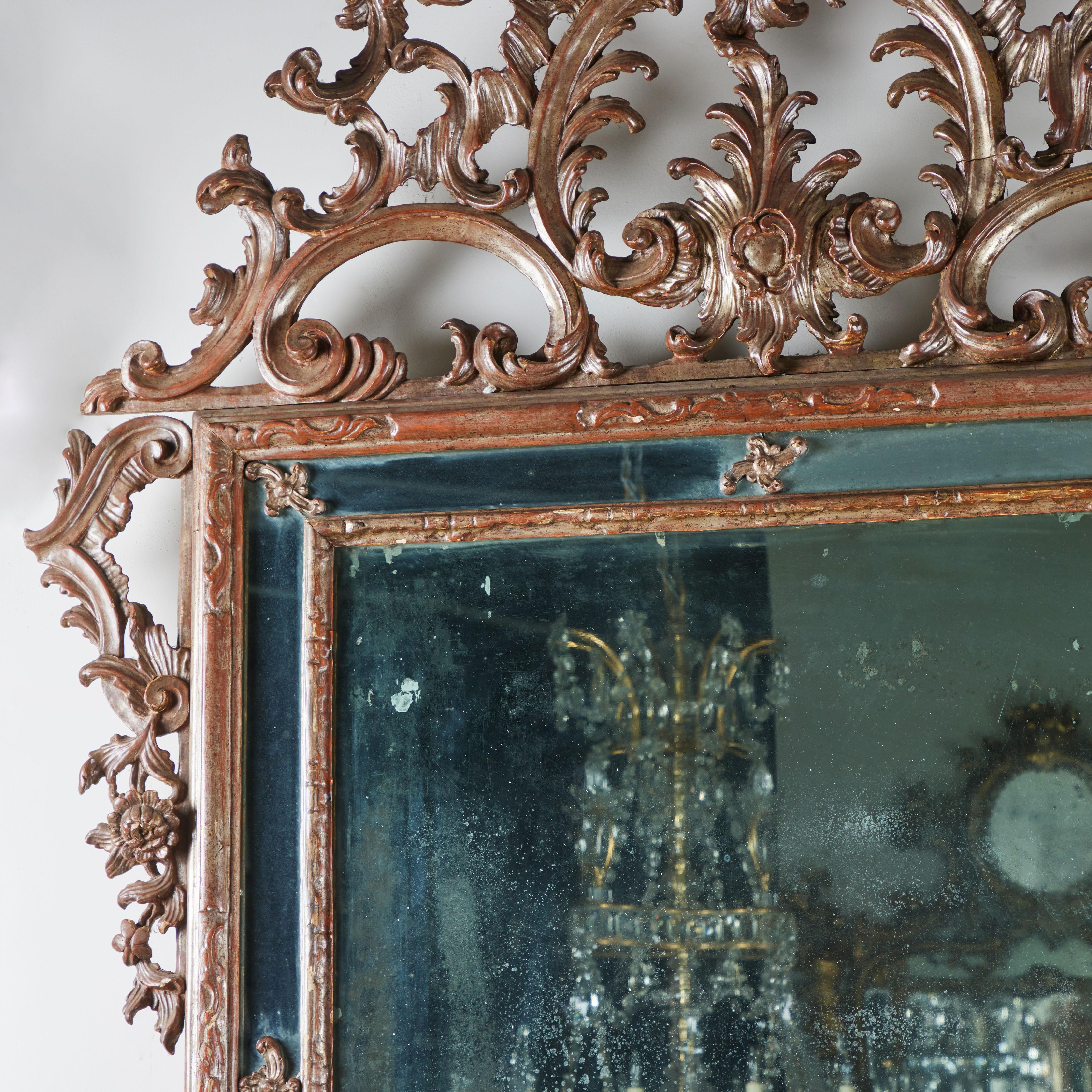 Italian Carved and Silver Gilded Venetian Mirror For Sale