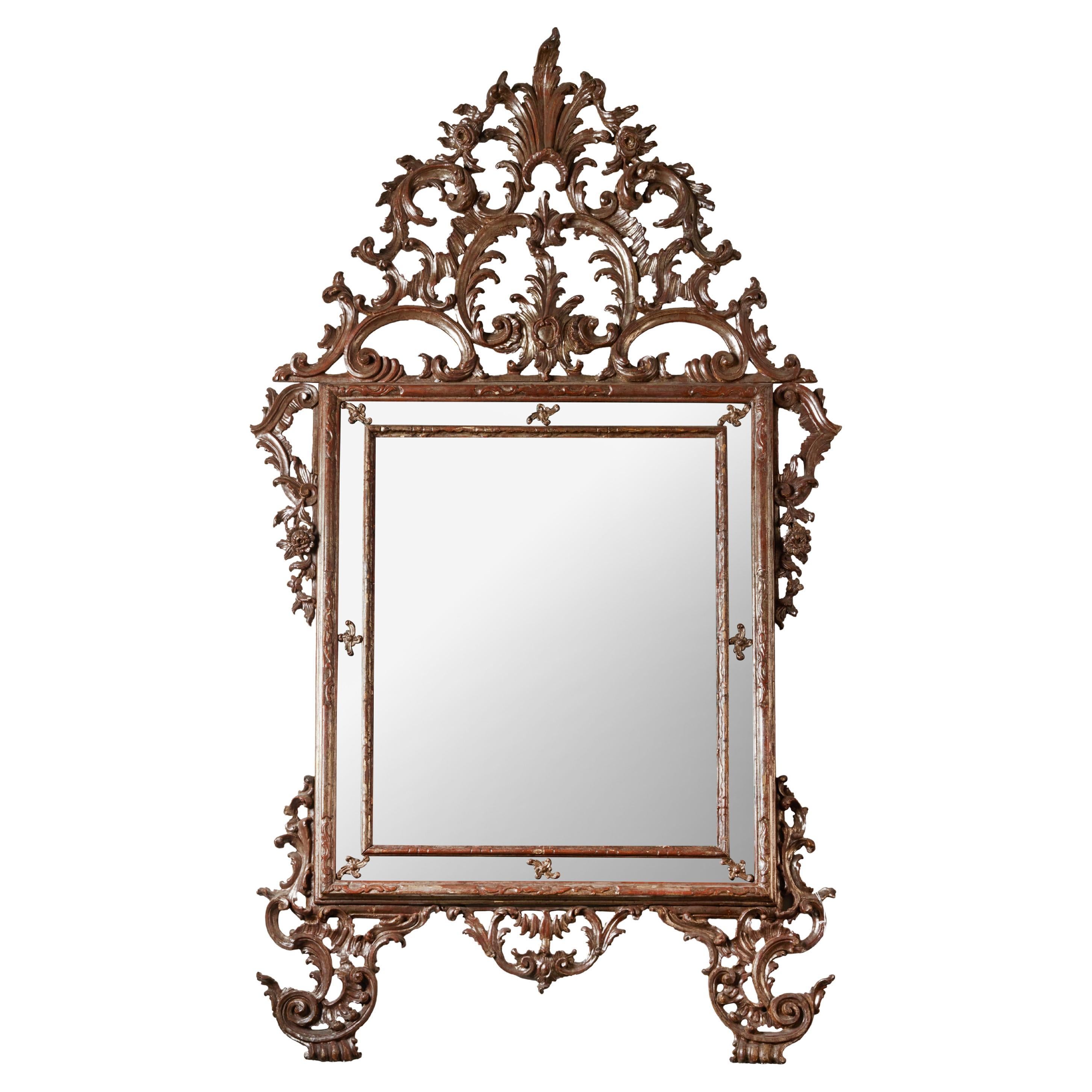 Carved and Silver Gilded Venetian Mirror For Sale