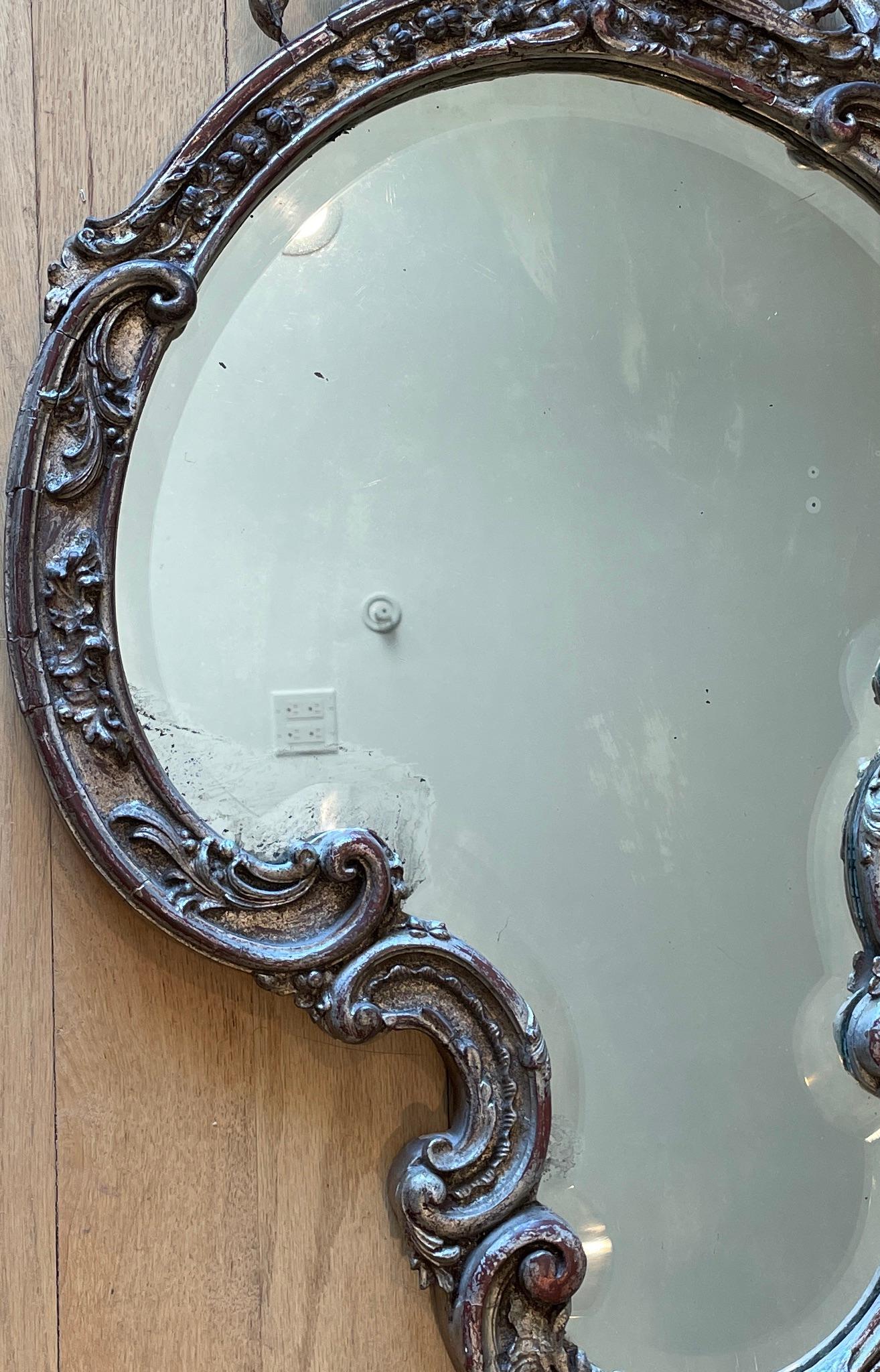 Carved and Silver Gilt Mirror In Good Condition In Norwood, NJ