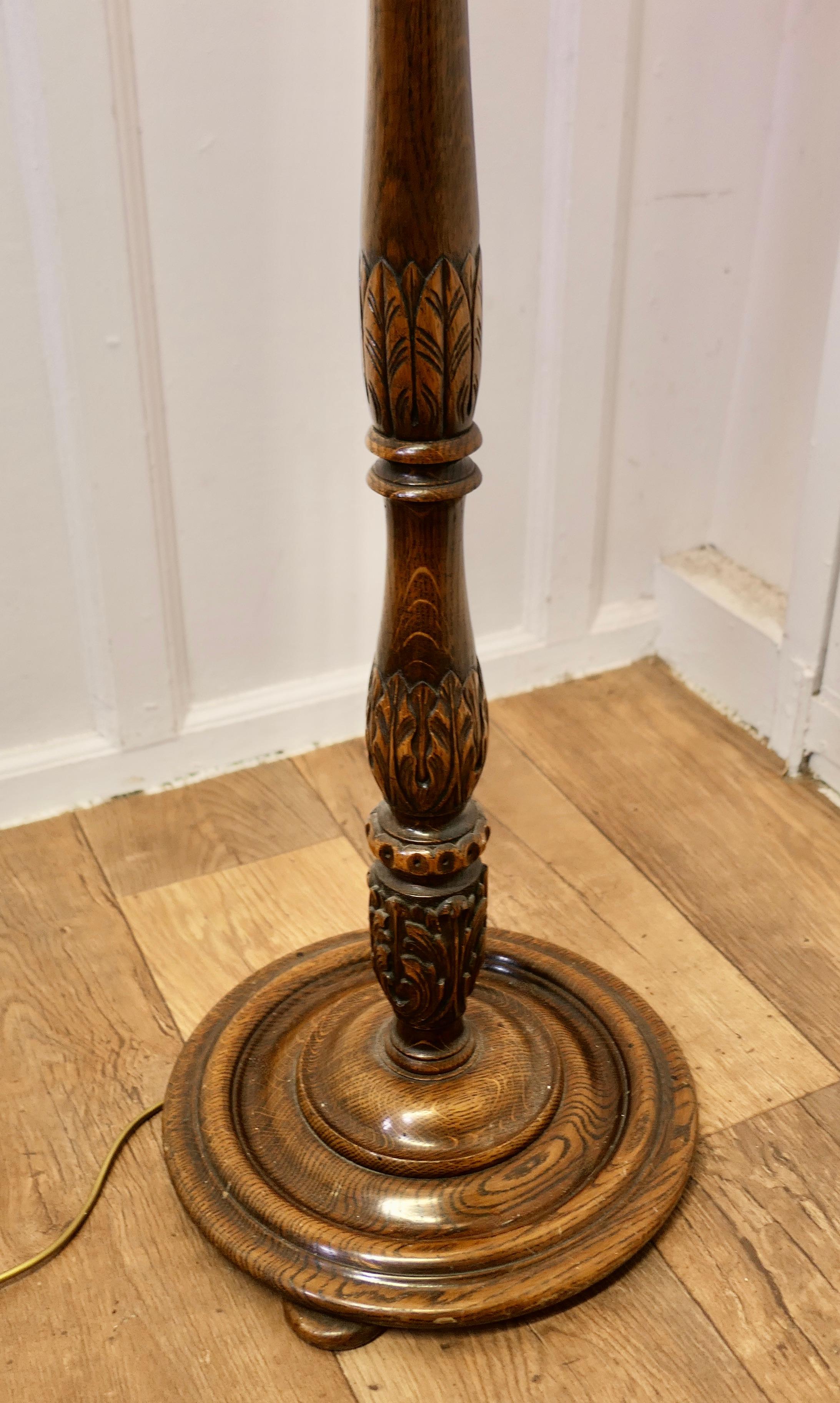 Art Deco Carved and Turned Oak Floor Lamp, Standard Lamp   