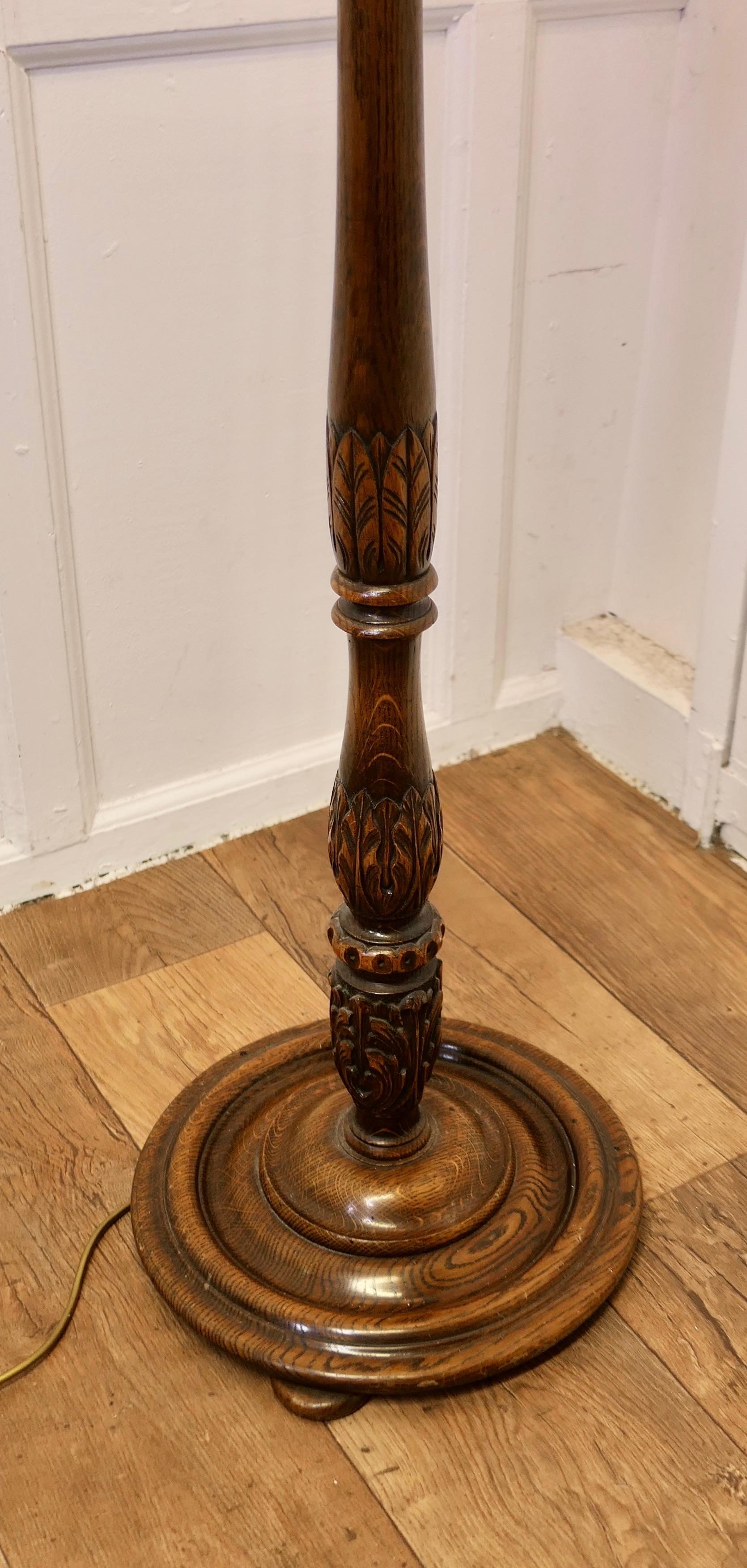 Early 20th Century Carved and Turned Oak Floor Lamp, Standard Lamp   