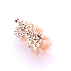 Carved Angel Skin Coral and 18K Rose Gold Flower Brooch Pin