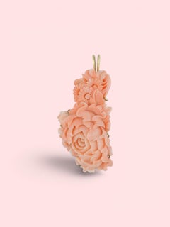 Carved Angel Skin Coral Pendant in 14K Yellow Gold