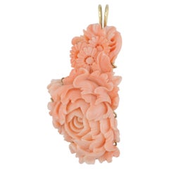 Carved Angel Skin Coral Pendant in 14K Yellow Gold