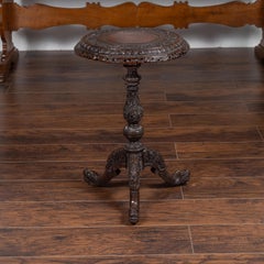 Carved Anglo-Indian 1880s Guéridon Table with Foliage and Mythical Figures