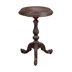 Carved Anglo-Indian 1880s Guéridon Table with Foliage and Mythical Figures