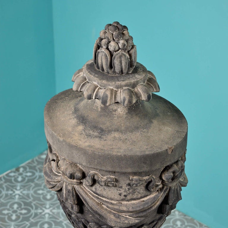 Carved Antique Adam Style Sandstone Garden Urn For Sale at 1stDibs
