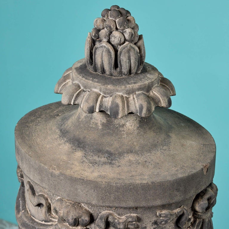 Carved Antique Adam Style Sandstone Garden Urn For Sale at 1stDibs