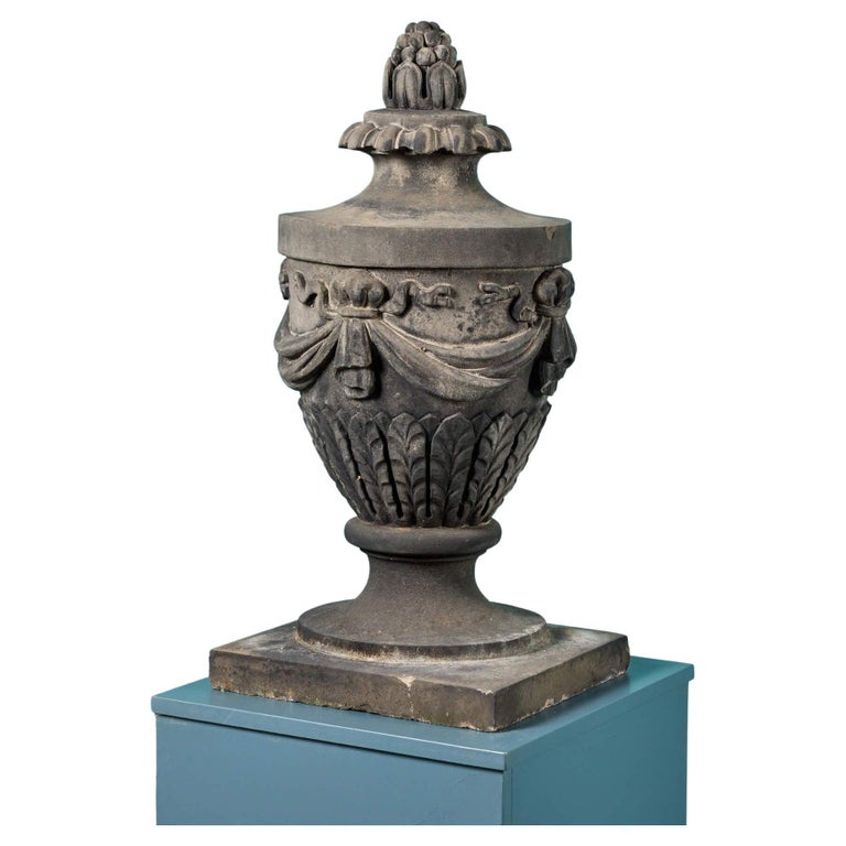 Carved Antique Adam Style Sandstone Garden Urn For Sale at 1stDibs