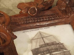 Carved Antique American Double Picture Frame Depicting US Navy Crest