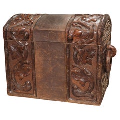 Carved Antique Black Forest Trunk from France, Circa 1890