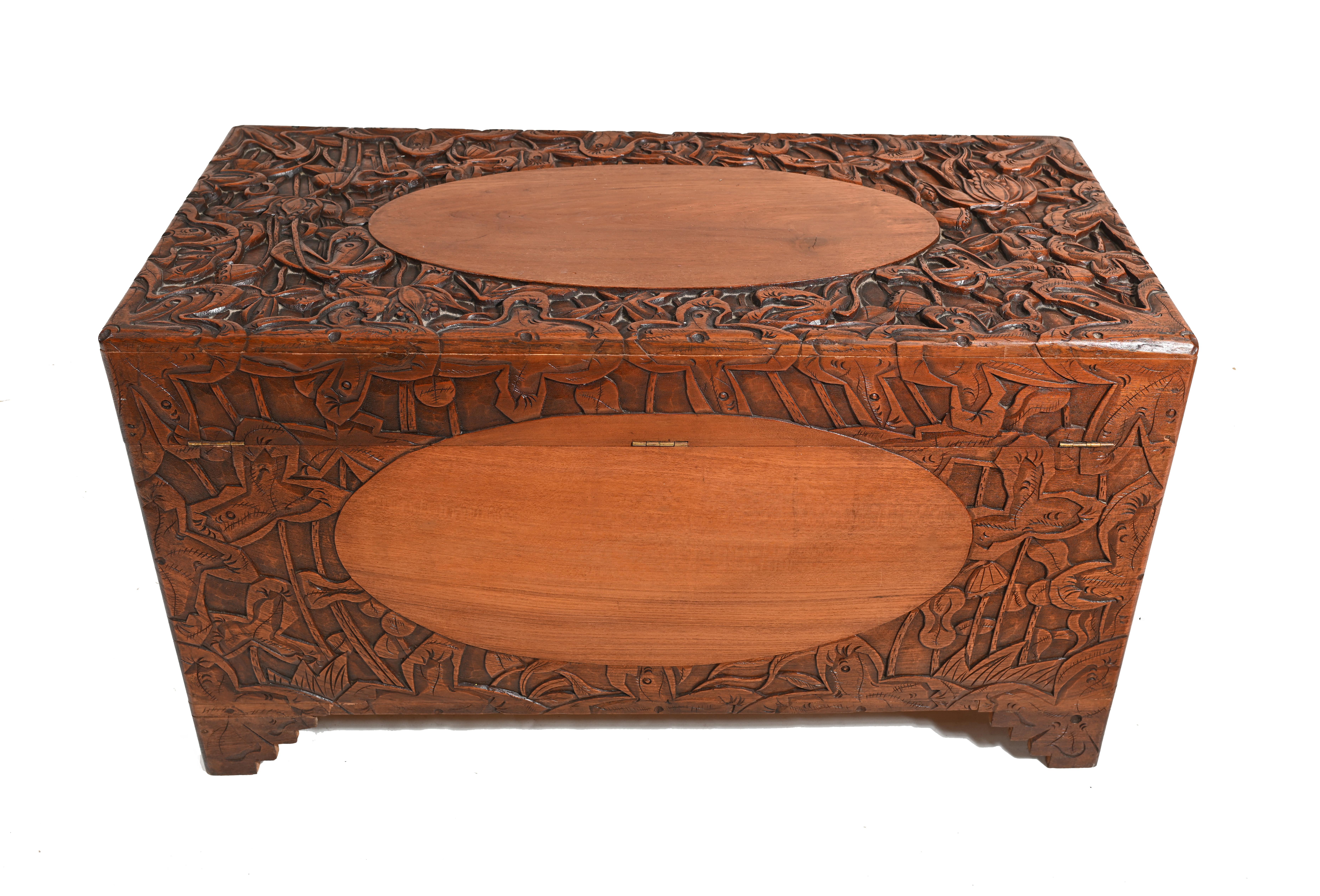 Carved Antique Camphor Chest Chinese Sailors Trunk For Sale 2