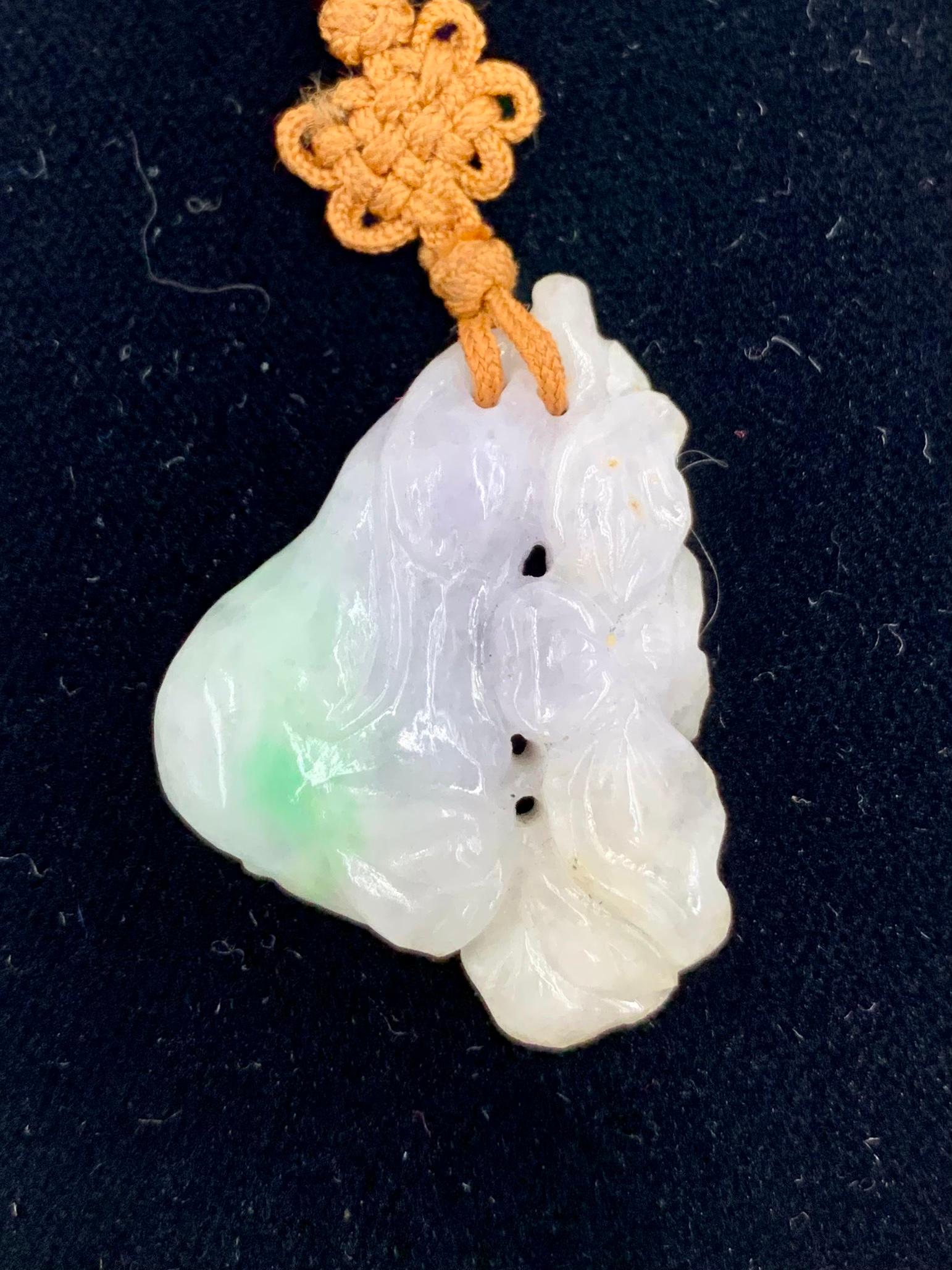 Mixed Cut Carved Antique Chinese Lavender, Apple Green Jade Gourd Pendant For Sale