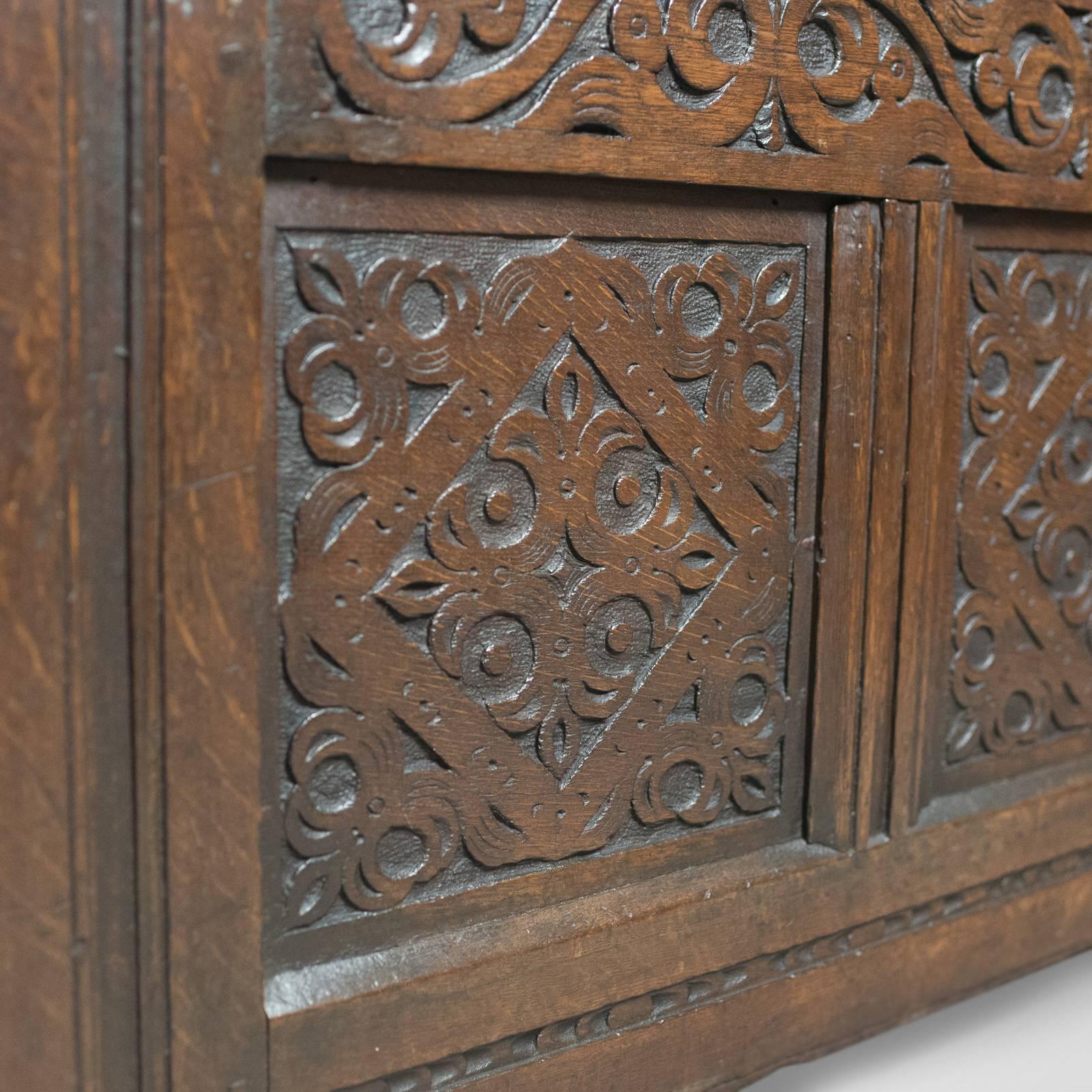 Carved Antique Coffer, English Oak Joined Chest, Trunk, circa 1700 1