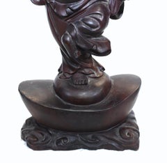 Carved Antique Happy Buddha Statue HardWood Chinese
