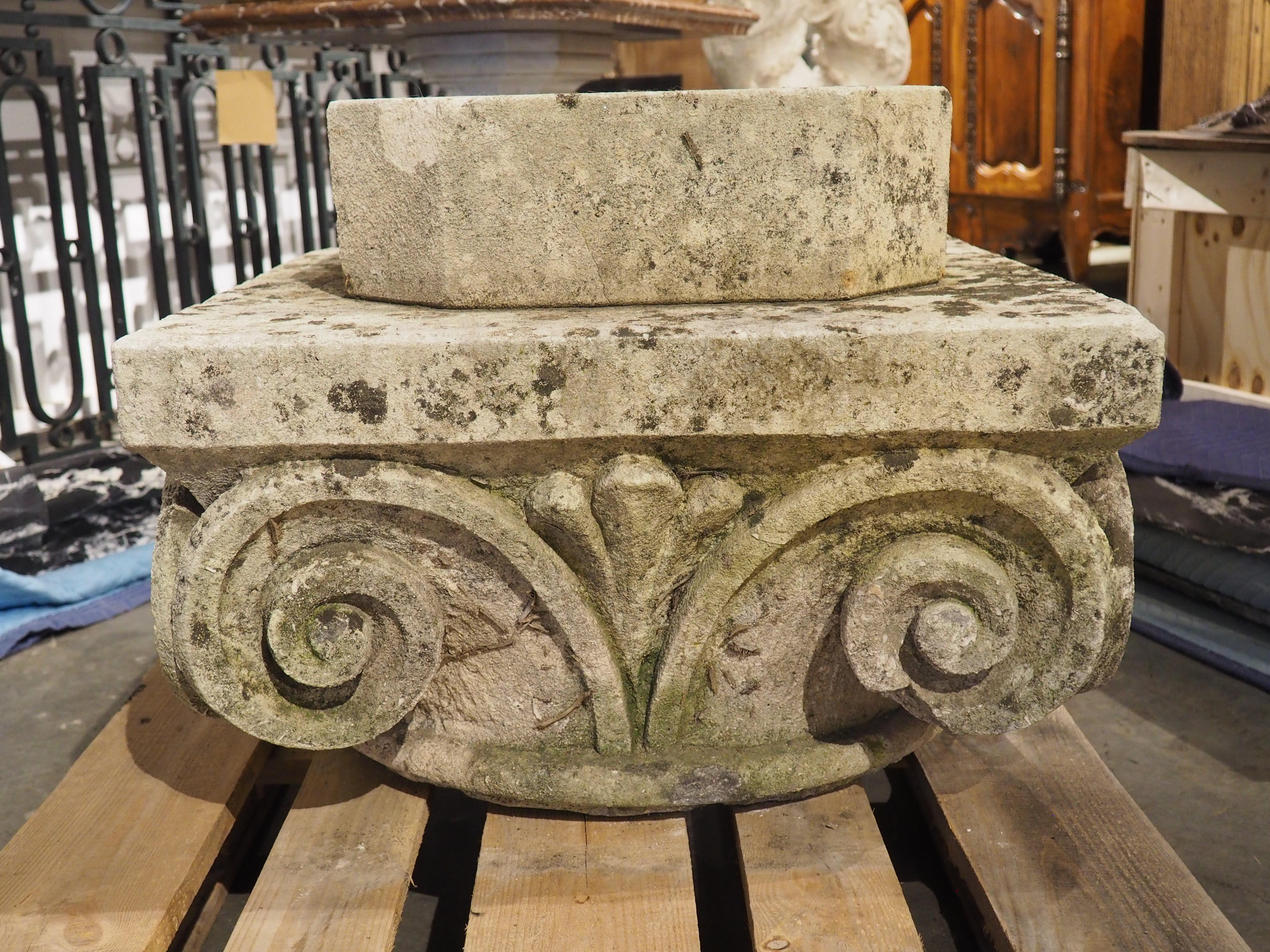 Carved Antique Limestone Capital Pedestal from France, Circa 1850 For Sale 2