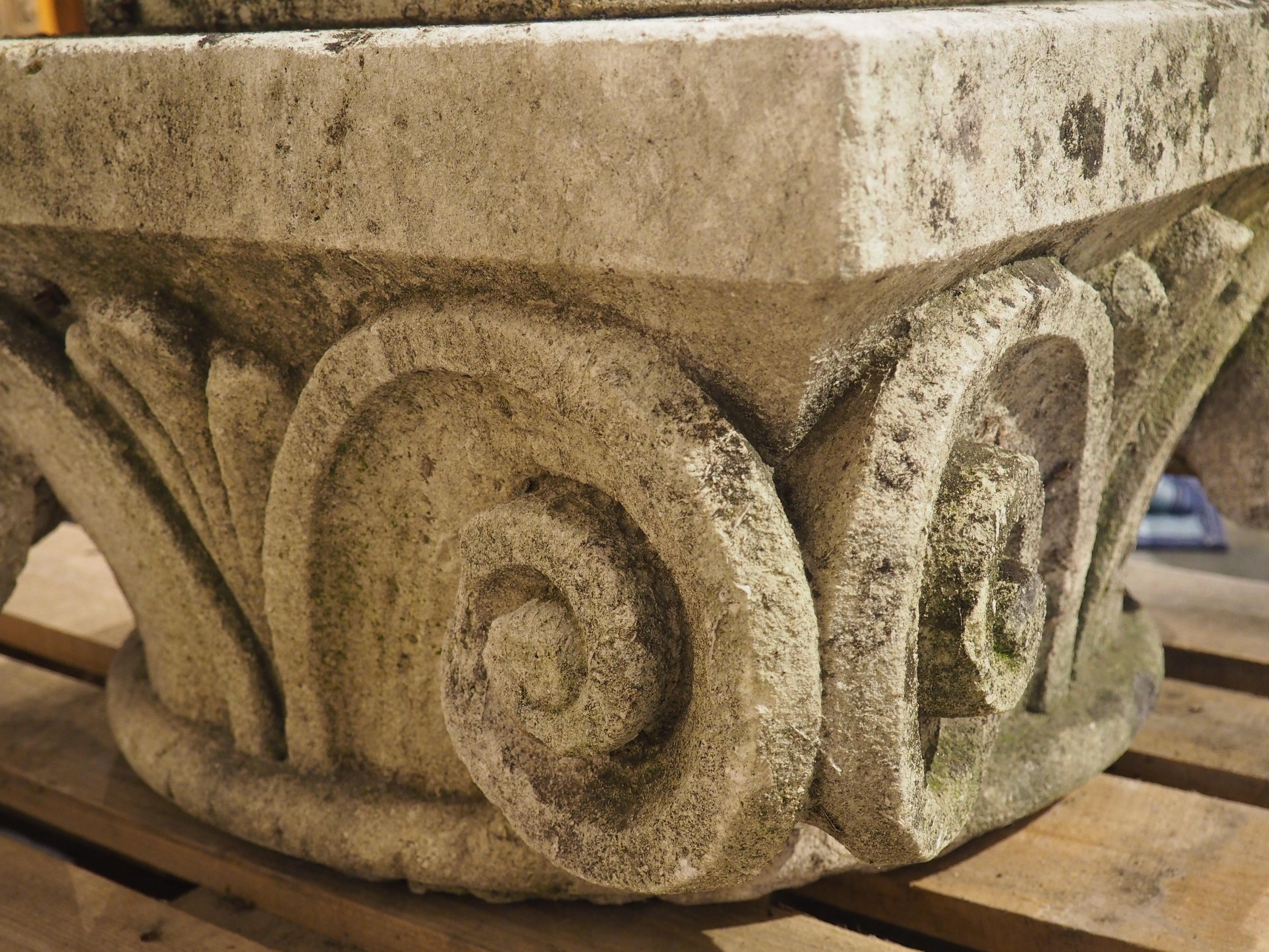 Carved Antique Limestone Capital Pedestal from France, Circa 1850 For Sale 6
