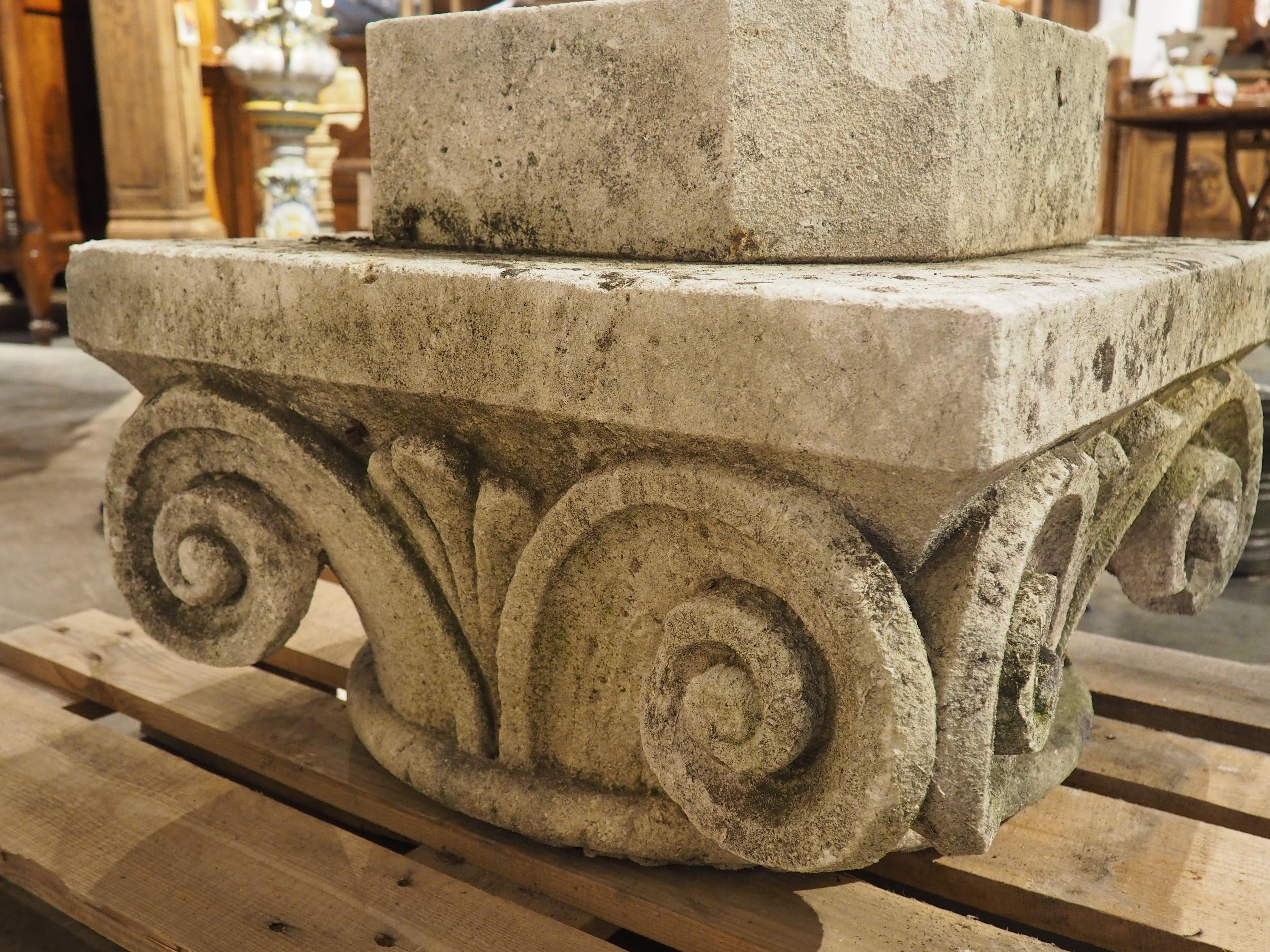 Carved Antique Limestone Capital Pedestal from France, Circa 1850 For Sale 7