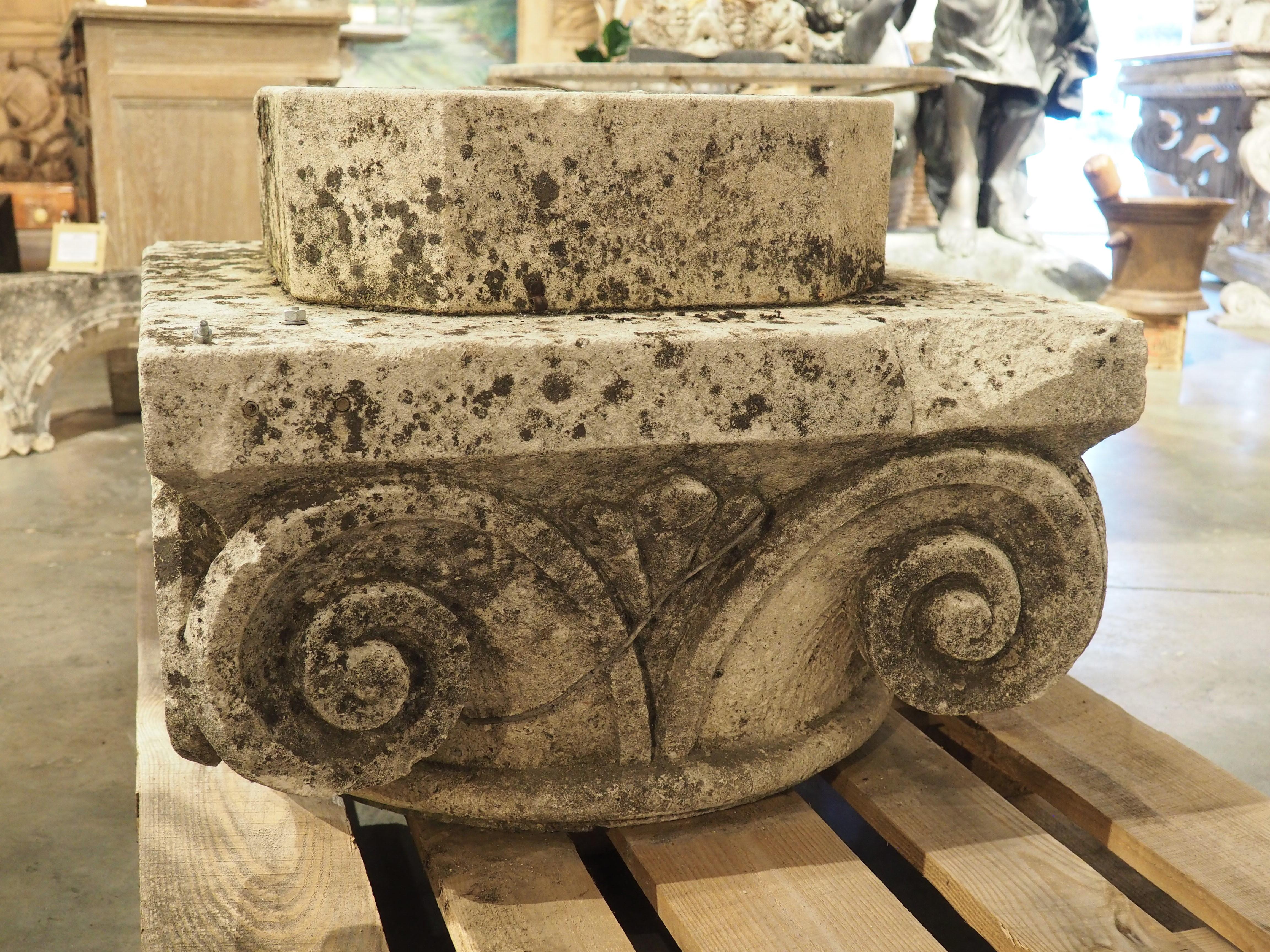 Carved Antique Limestone Capital Pedestal from France, Circa 1850 For Sale 9