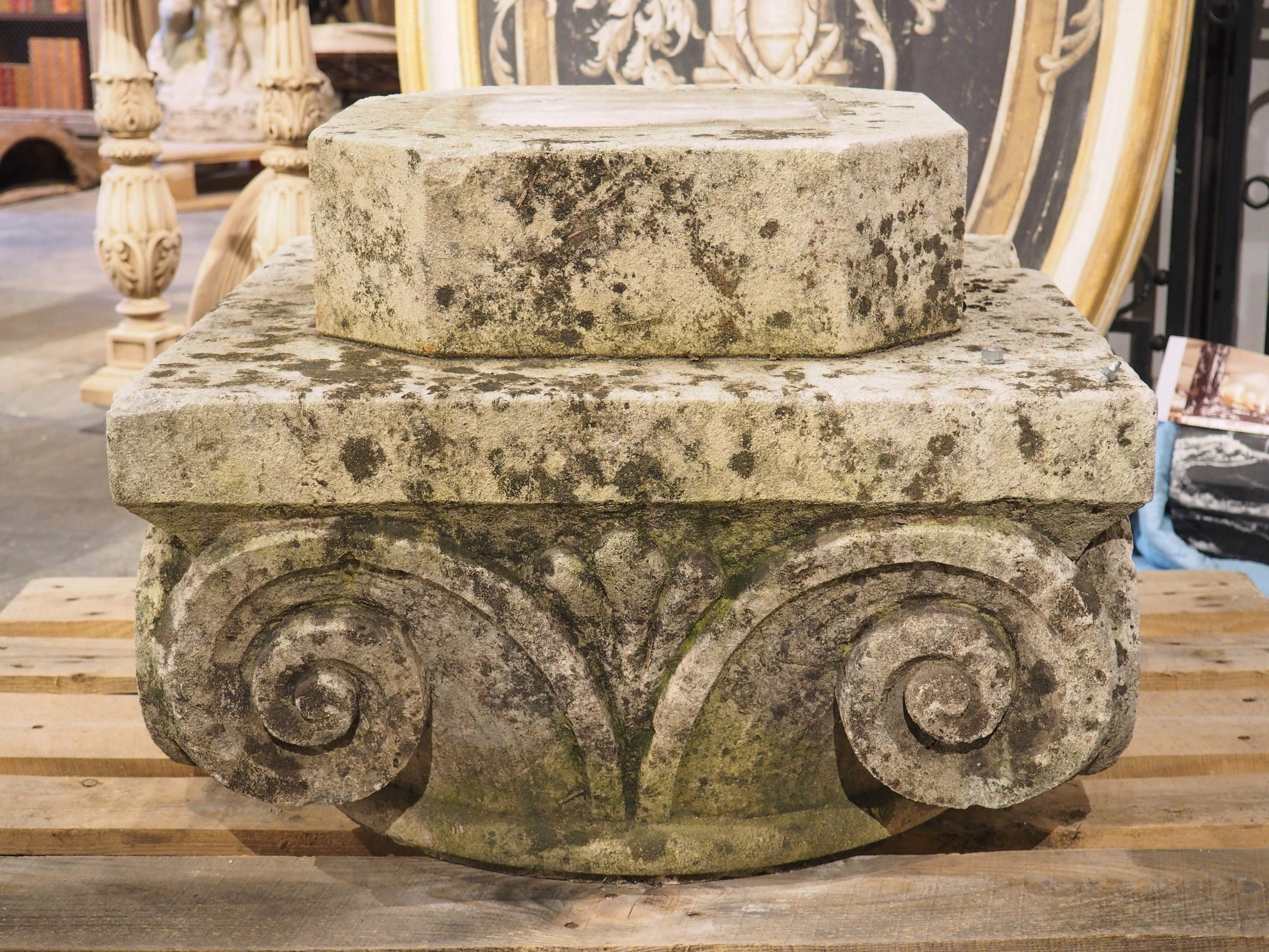 Carved Antique Limestone Capital Pedestal from France, Circa 1850 For Sale 12