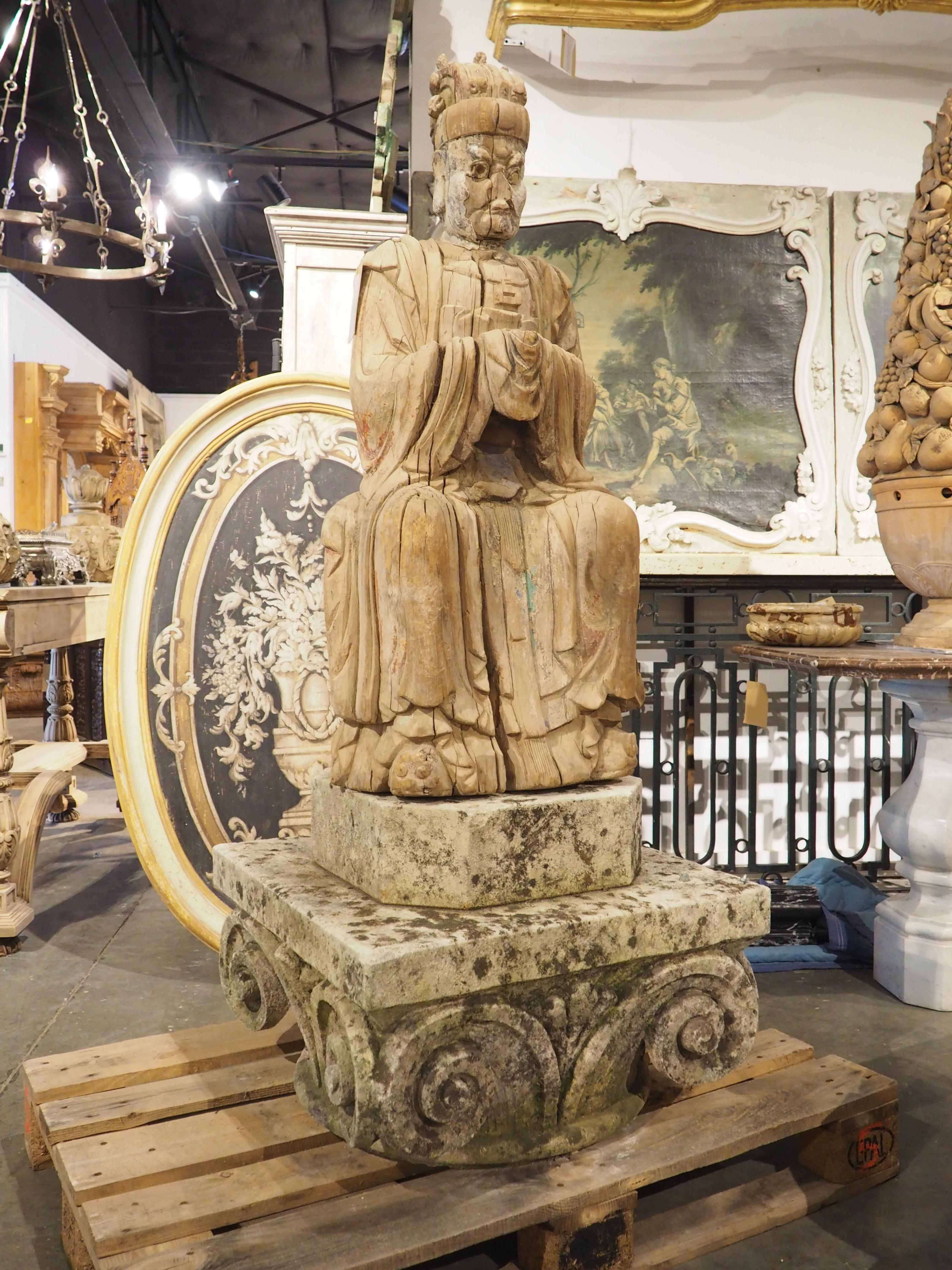 Neoclassical Carved Antique Limestone Capital Pedestal from France, Circa 1850 For Sale