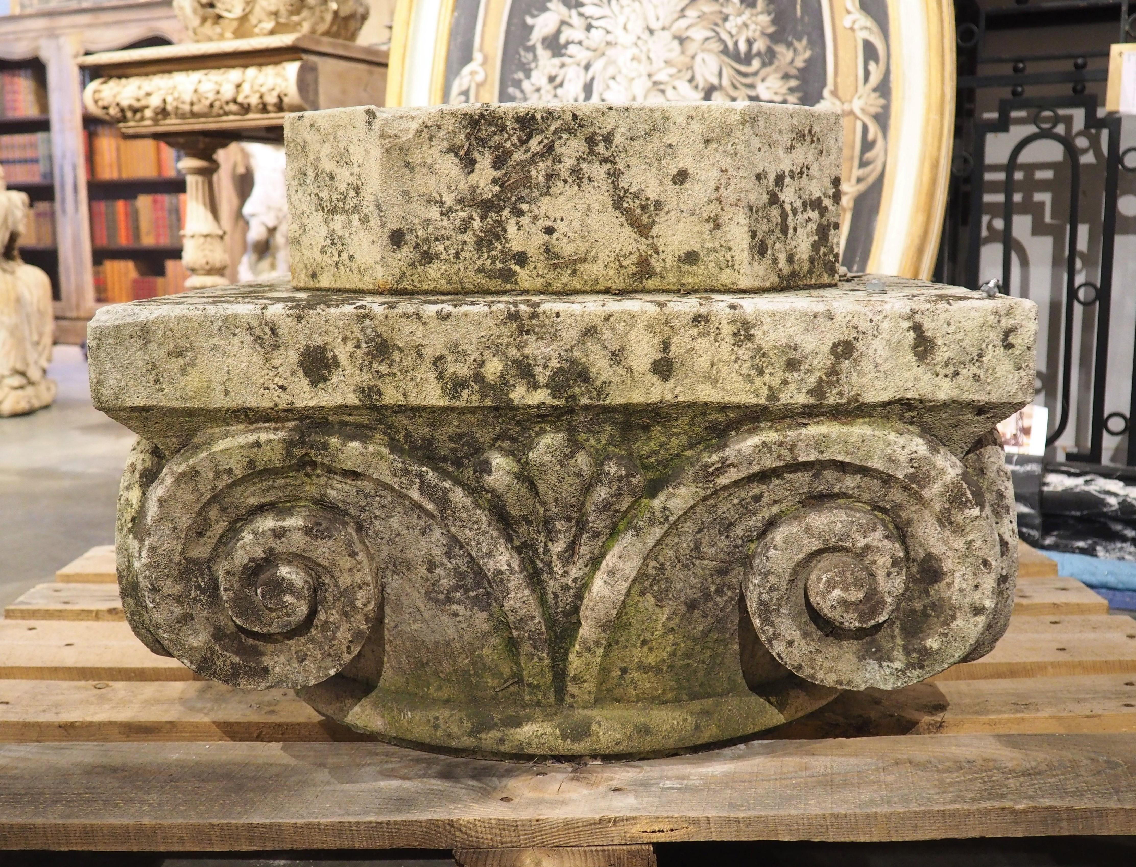 French Carved Antique Limestone Capital Pedestal from France, Circa 1850 For Sale