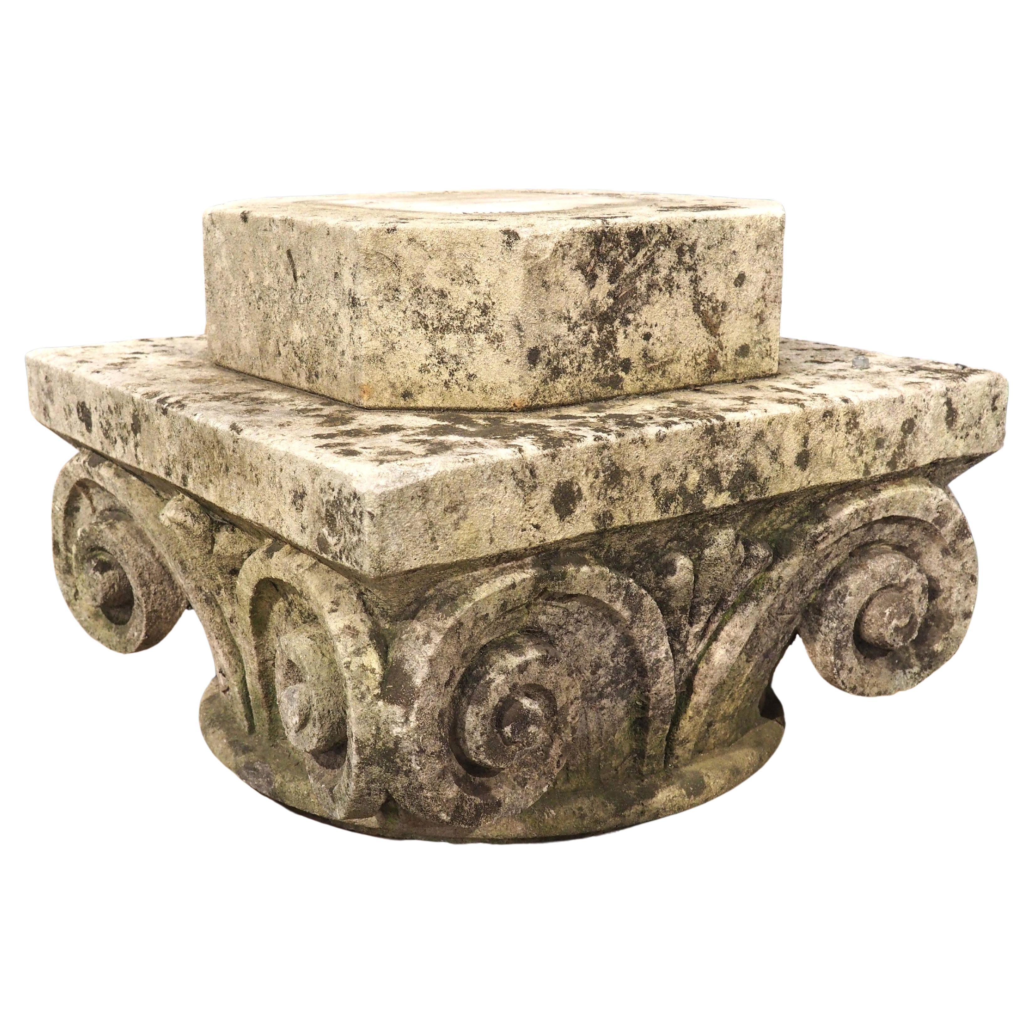 Carved Antique Limestone Capital Pedestal from France, Circa 1850 For Sale