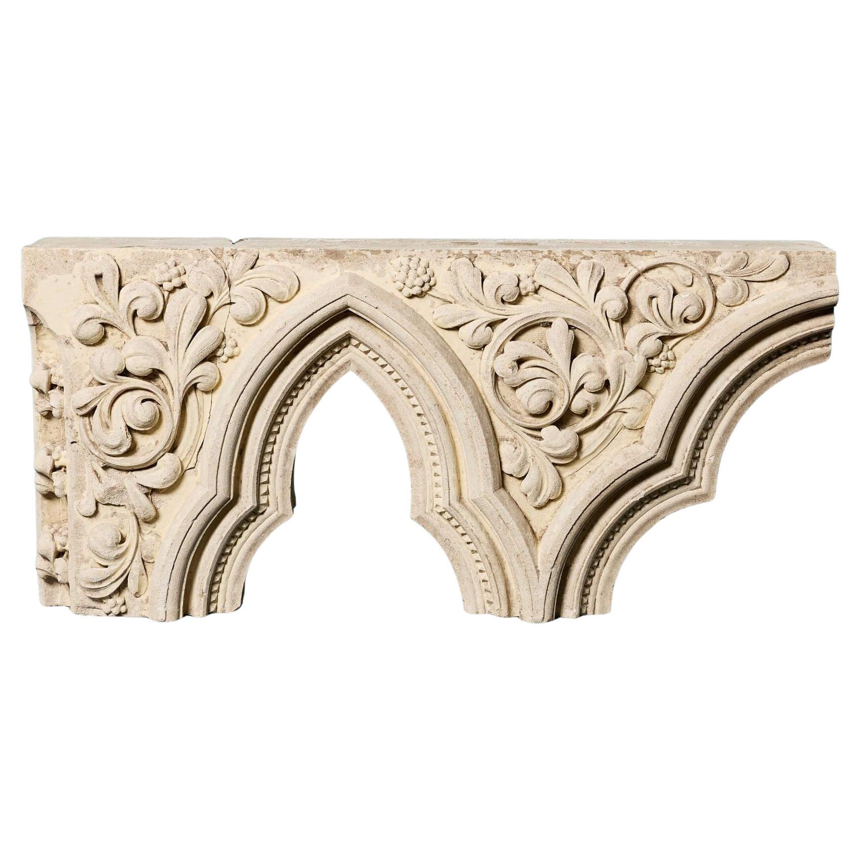 Carved Antique Limestone Window Fragment