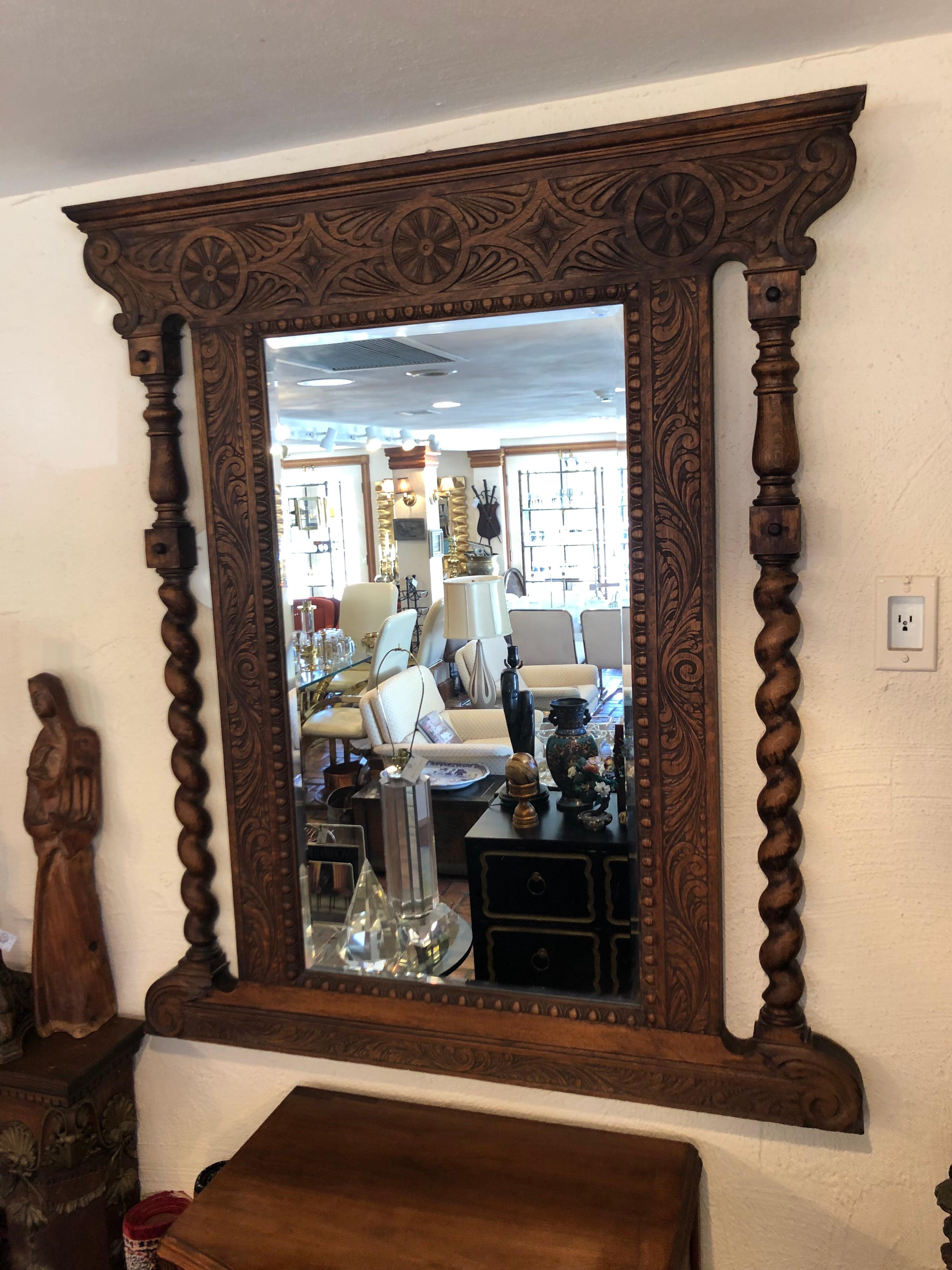 Carved Antique Oak Mirror 2