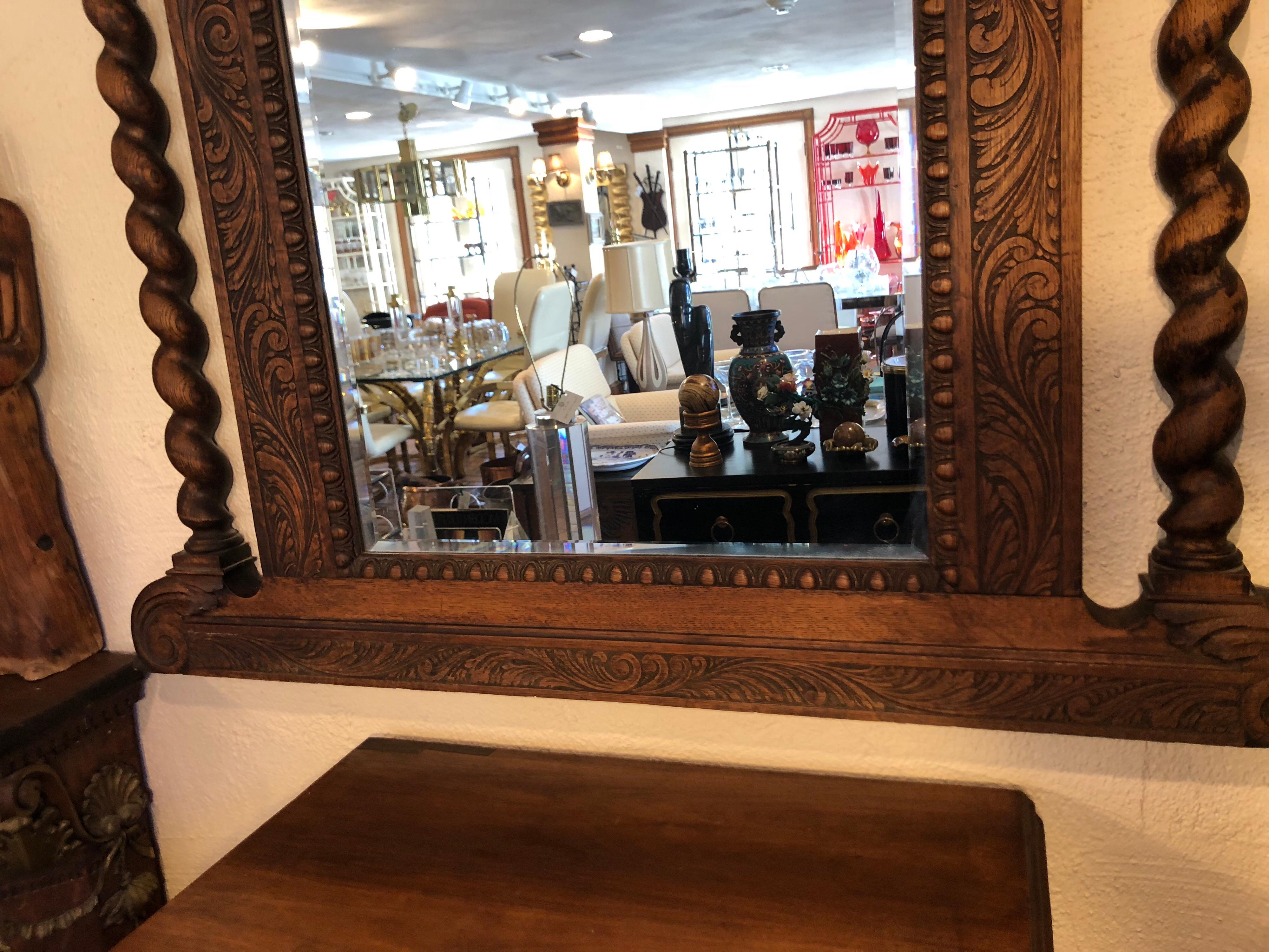 Carved Antique Oak Mirror 4