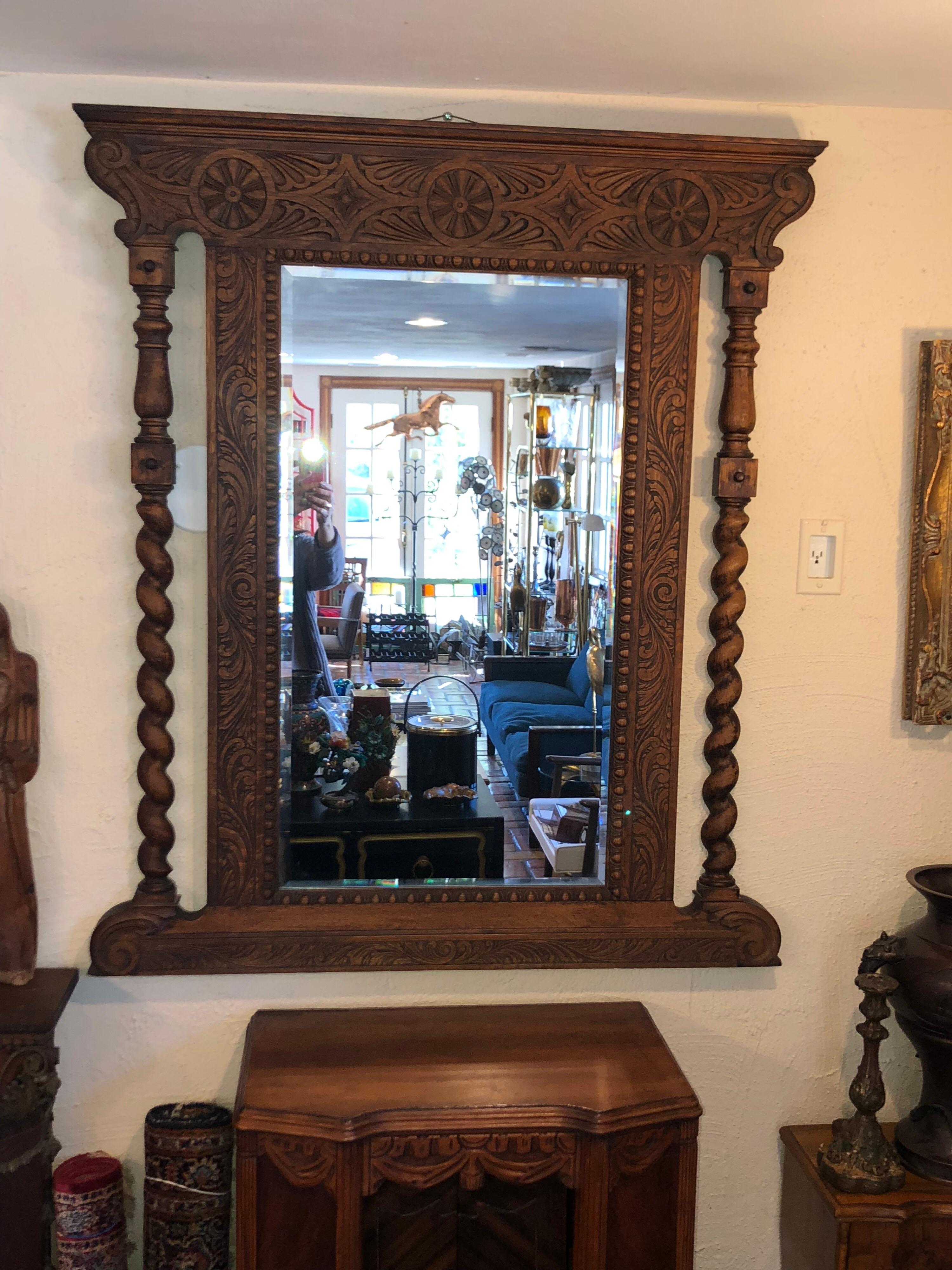 Carved Antique Oak Mirror 11