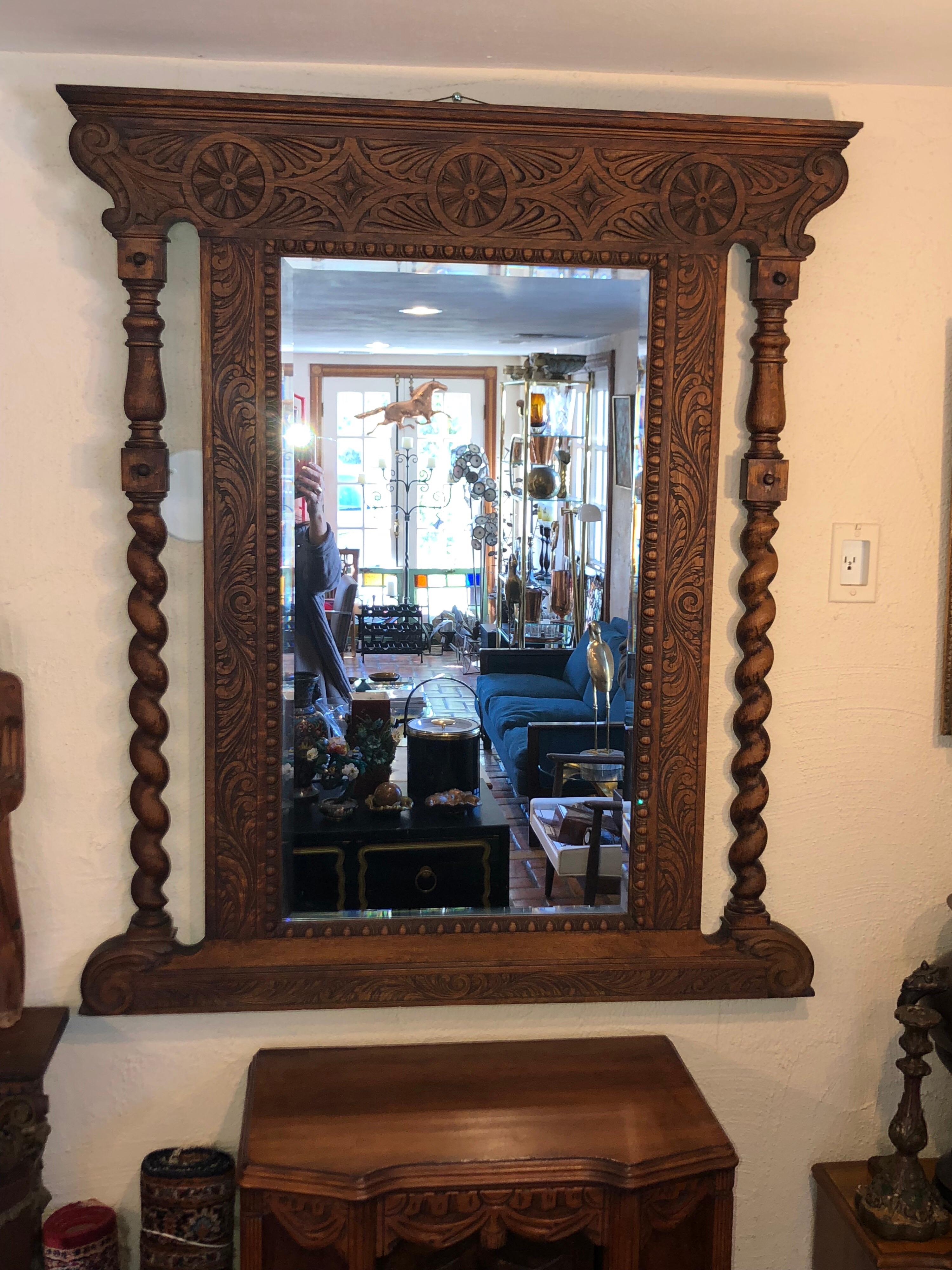 Carved Antique Oak Mirror 12