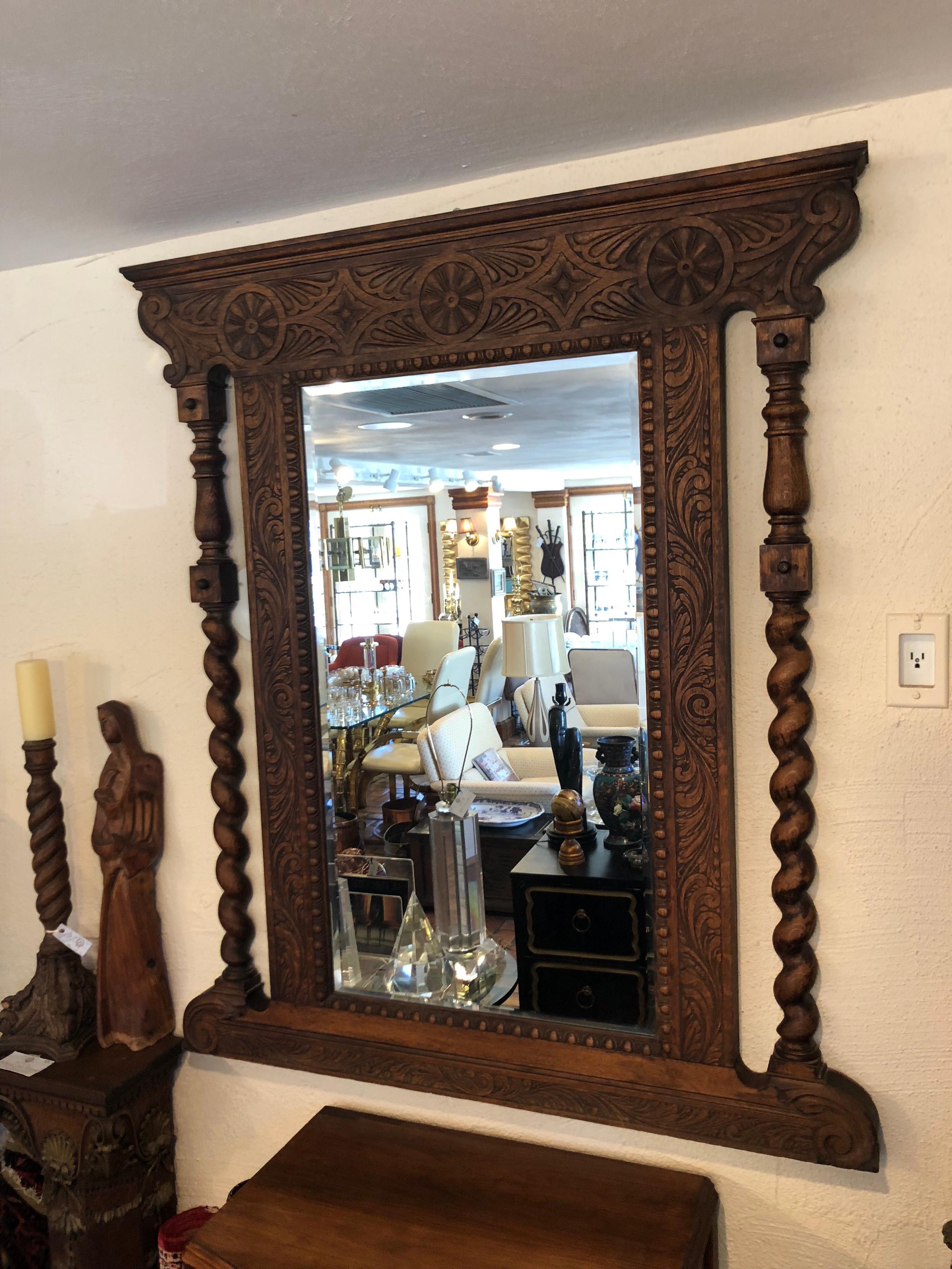 Early 20th Century Carved Antique Oak Mirror