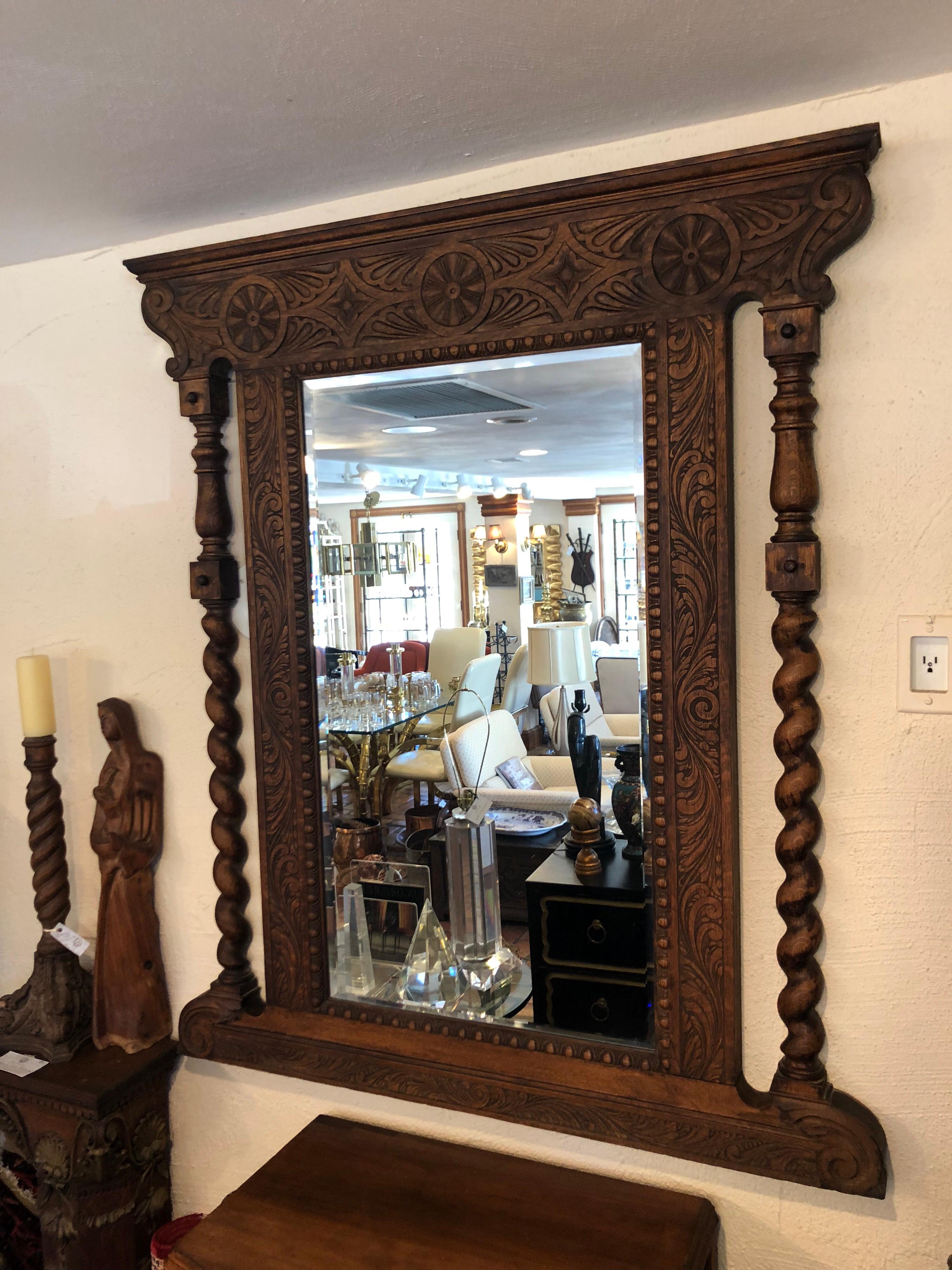 Carved Antique Oak Mirror 1