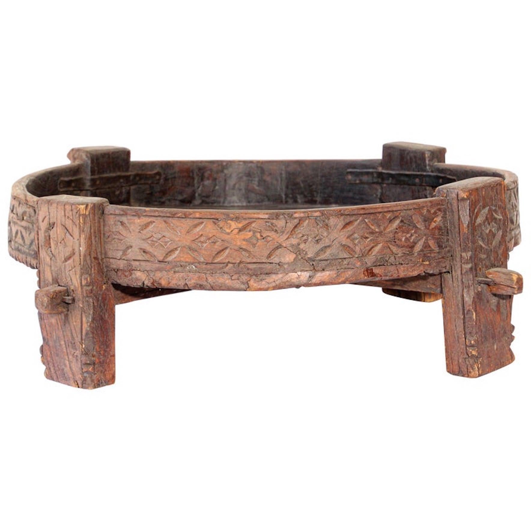 Hand-Carved Carved Antique Teak Tribal Low Table
